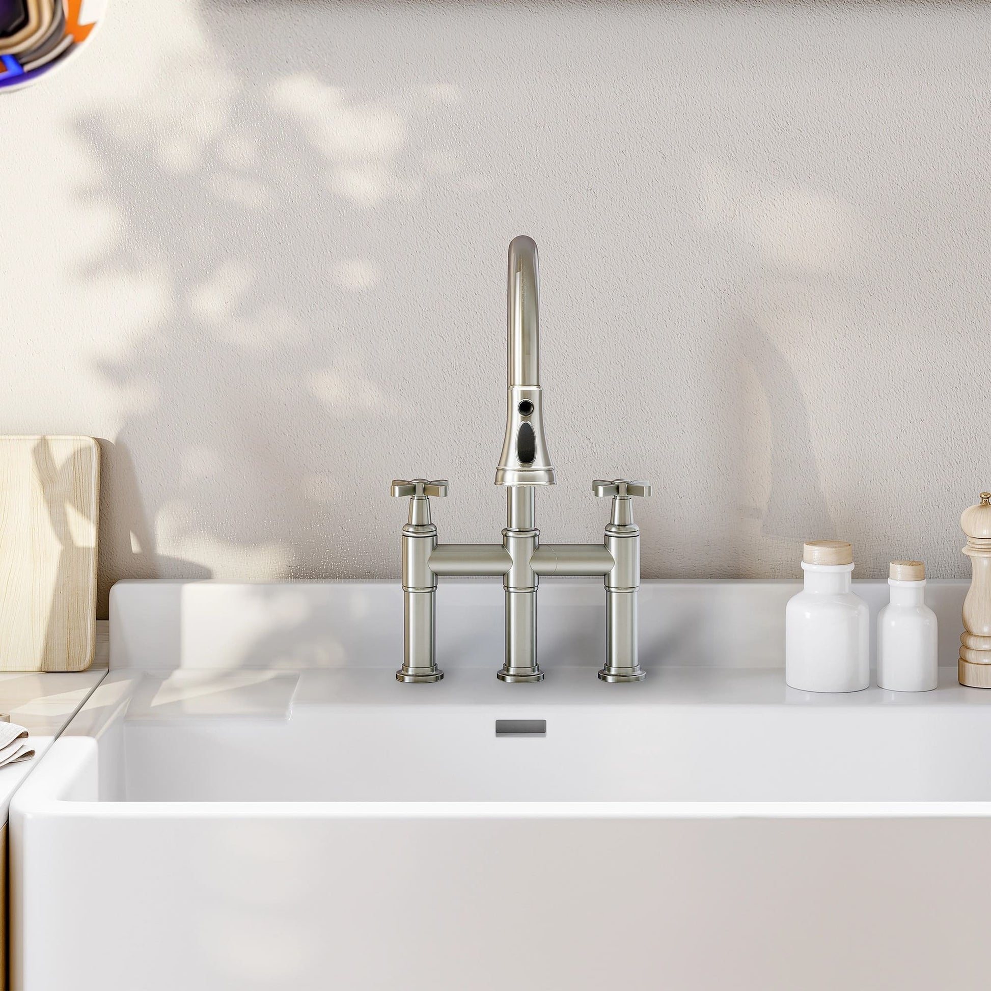 2 Handle 3-Hole Widespread Kitchen Faucet with 3-Mode Aerator and 360° Swivel Spout