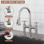2 Handle 3-Hole Widespread Kitchen Faucet with 3-Mode Aerator and 360° Swivel Spout