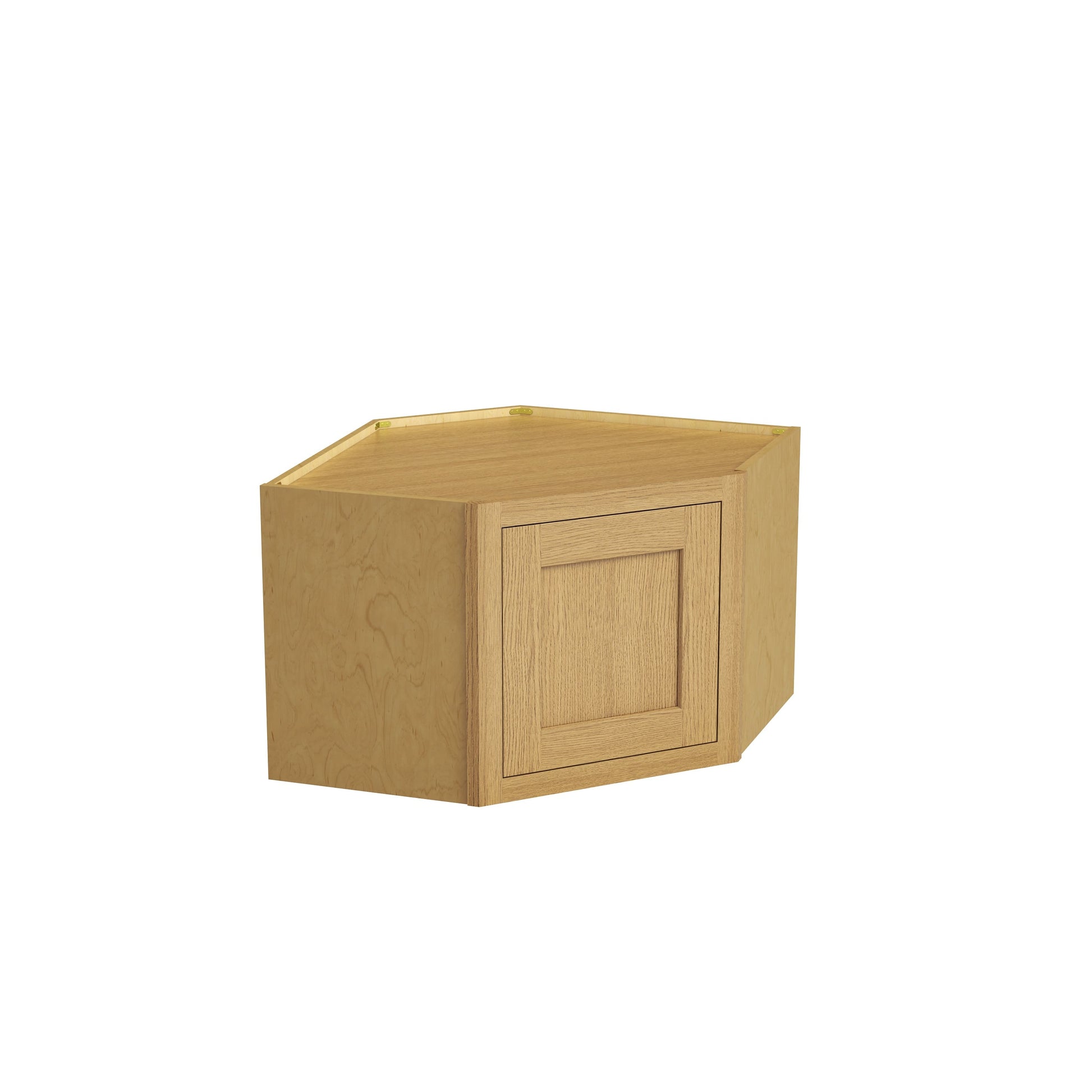 Inset Hazelnut Oak RTA 25.5"W x 18-42"H x 13.5"D 4-Size Diagonal Corner Wall Cabinet with 2-3 Shelves