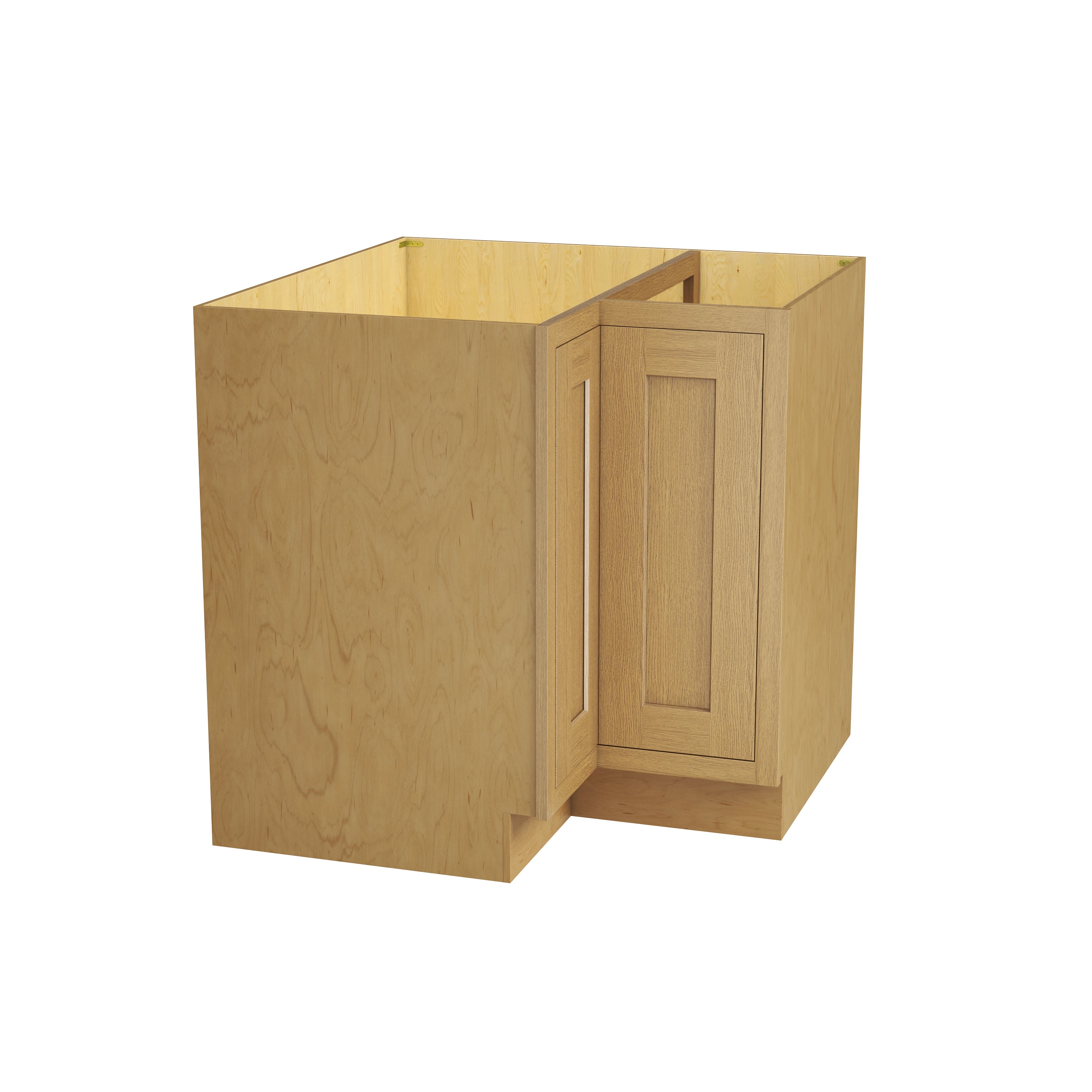 Inset Hazelnut Oak RTA 34-37"W x 34.5"H x 25"D 2-Size Lazy Susan Base Cabinet with Pull-out Shelf and Bi-fold Door