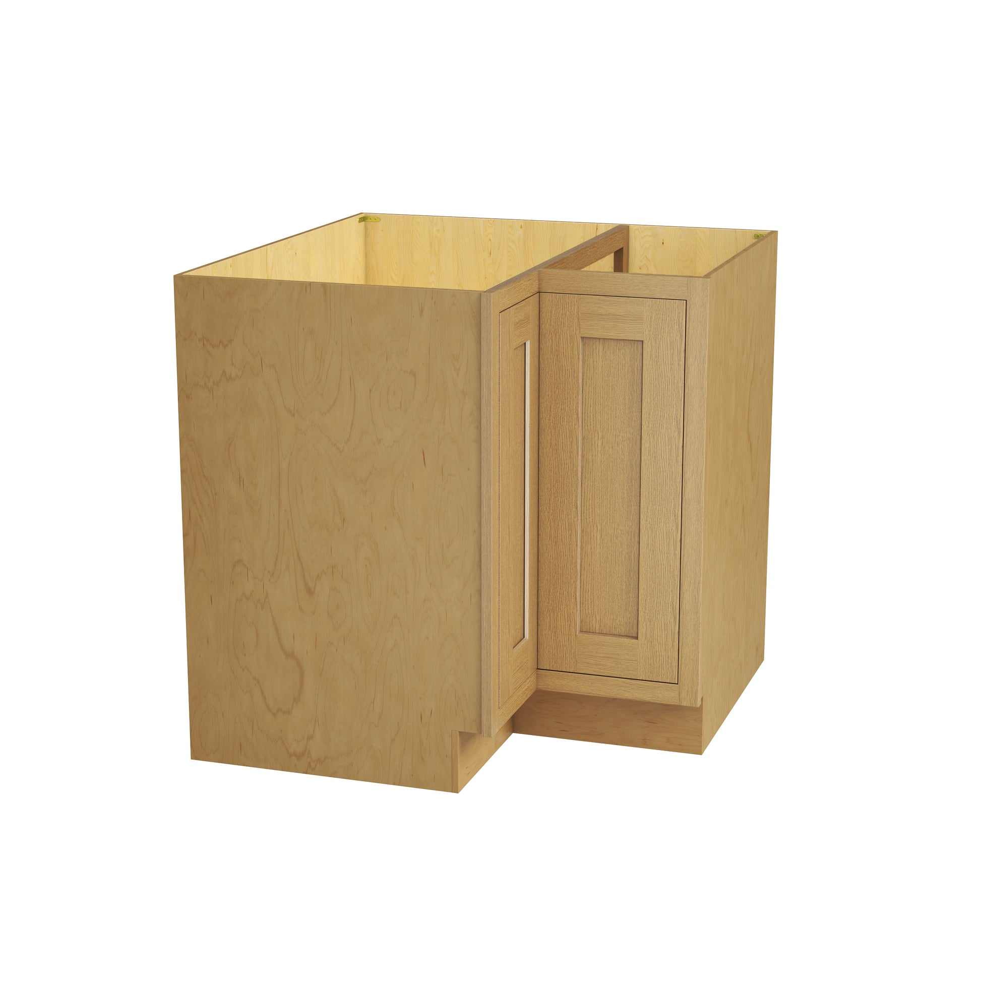 Inset Hazelnut Oak RTA 34-37"W x 34.5"H x 25"D 2-Size Lazy Susan Base Cabinet with Pull-out Shelf and Bi-fold Door