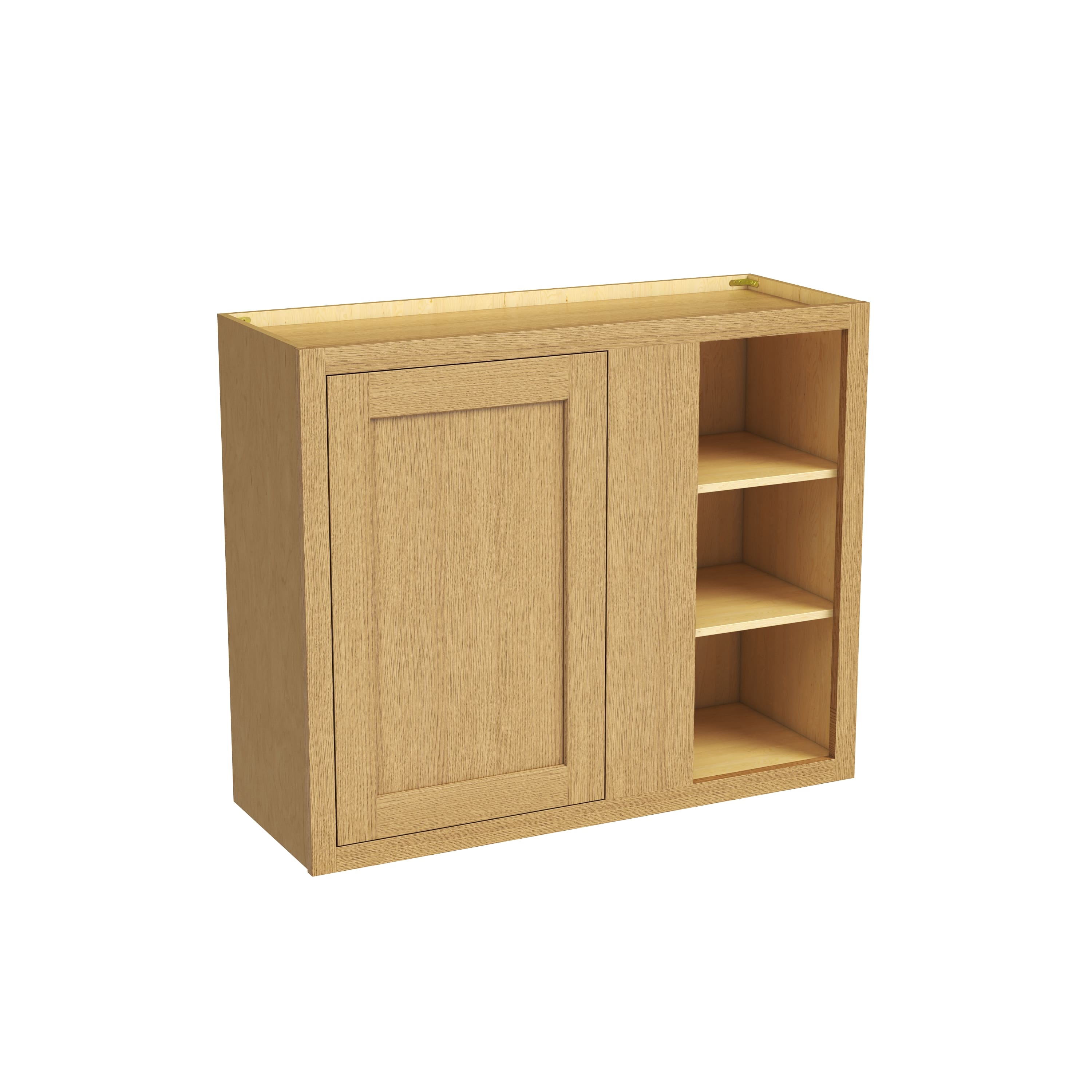 Inset Hazelnut Oak RTA 36"W x 30-42"H x 13.5"D 3-Size Blind Corner Wall Cabinet with 2-3 Shelves