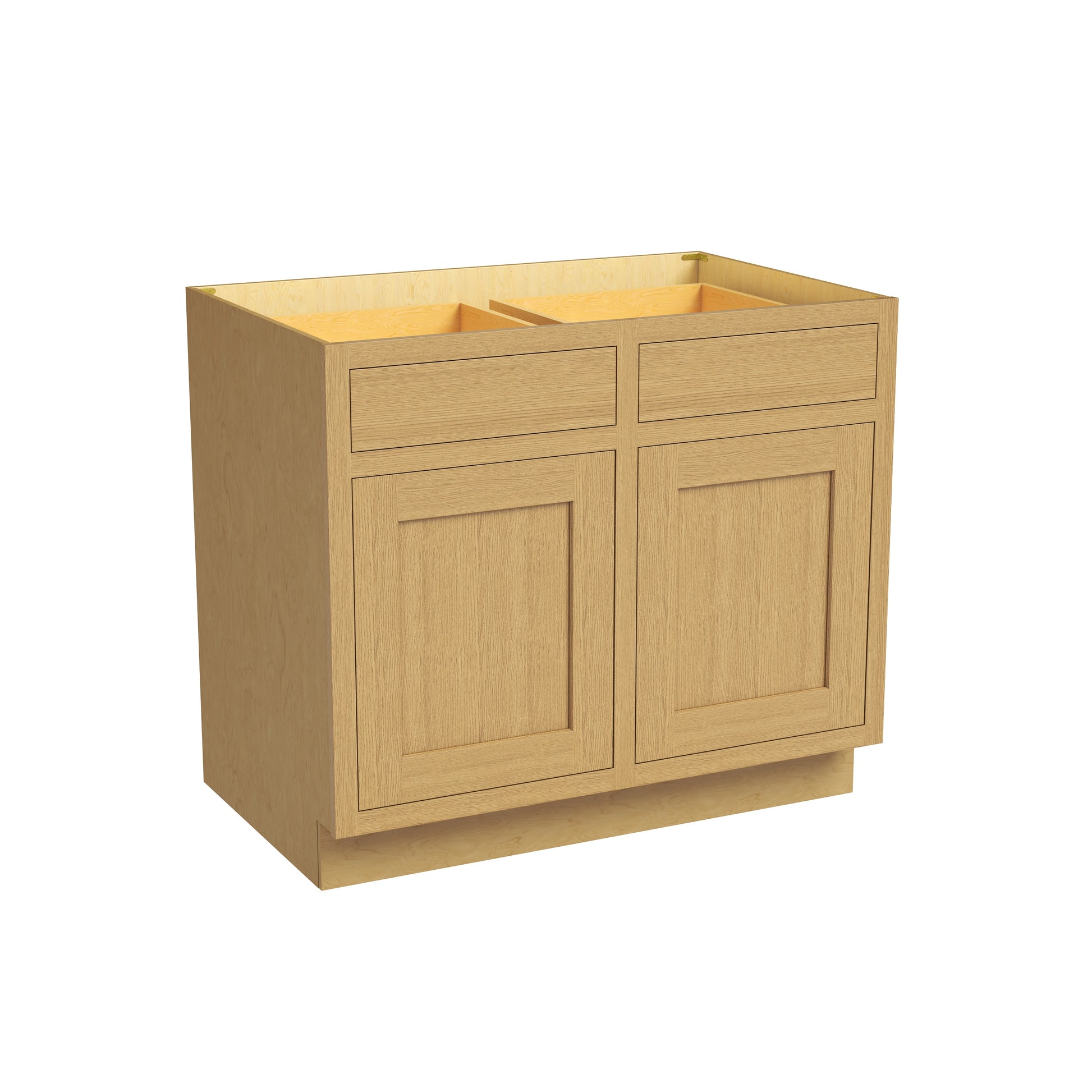 Inset Hazelnut Oak RTA 39-42"W x 34.5"H x 25"D 2-Size Double Drawers Base Cabinet with 2 Doors