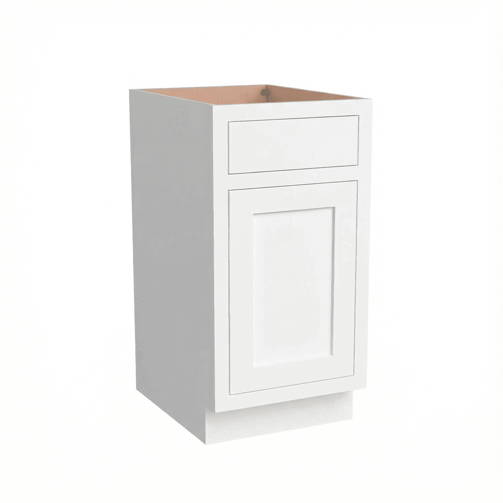 Inset Origami White RTA 12-21"W x 34.5"H x 25"D 4-Size Single Drawer Base Cabinet with 1 Door
