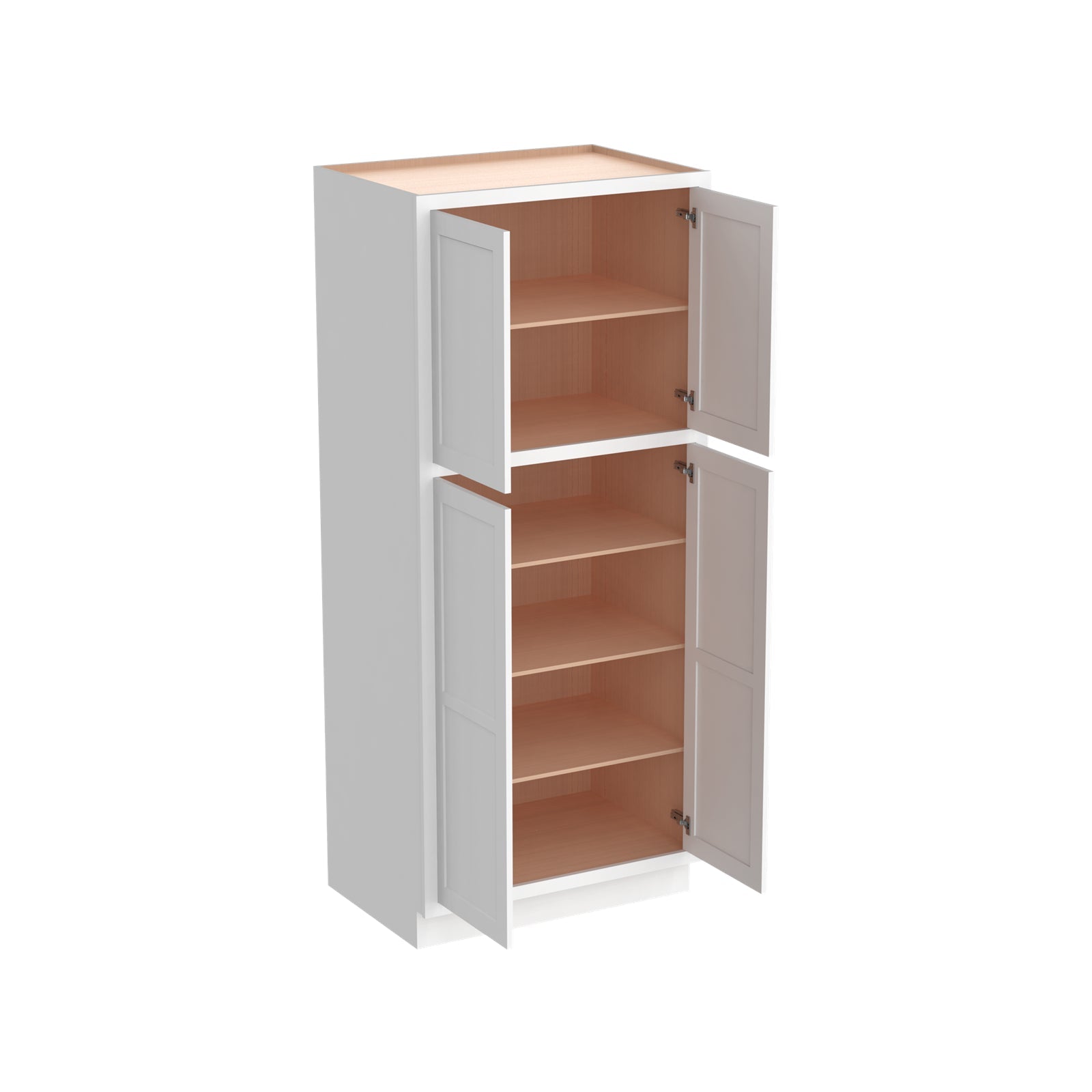 Inset Origami White RTA 24-36"W x 84-96"H x 25"D 9-Size Pantry Cabinet with 4 Doors and 4 Shelves