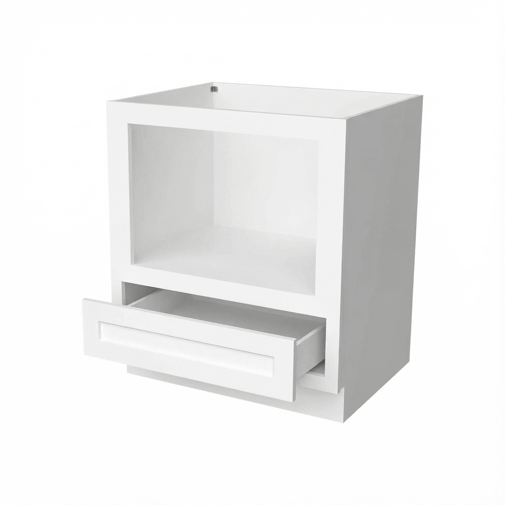 Inset Origami White RTA 27-30"W x 34.5"H x 25"D 2-Size Drawer Base Cabinet with Microwave Opening