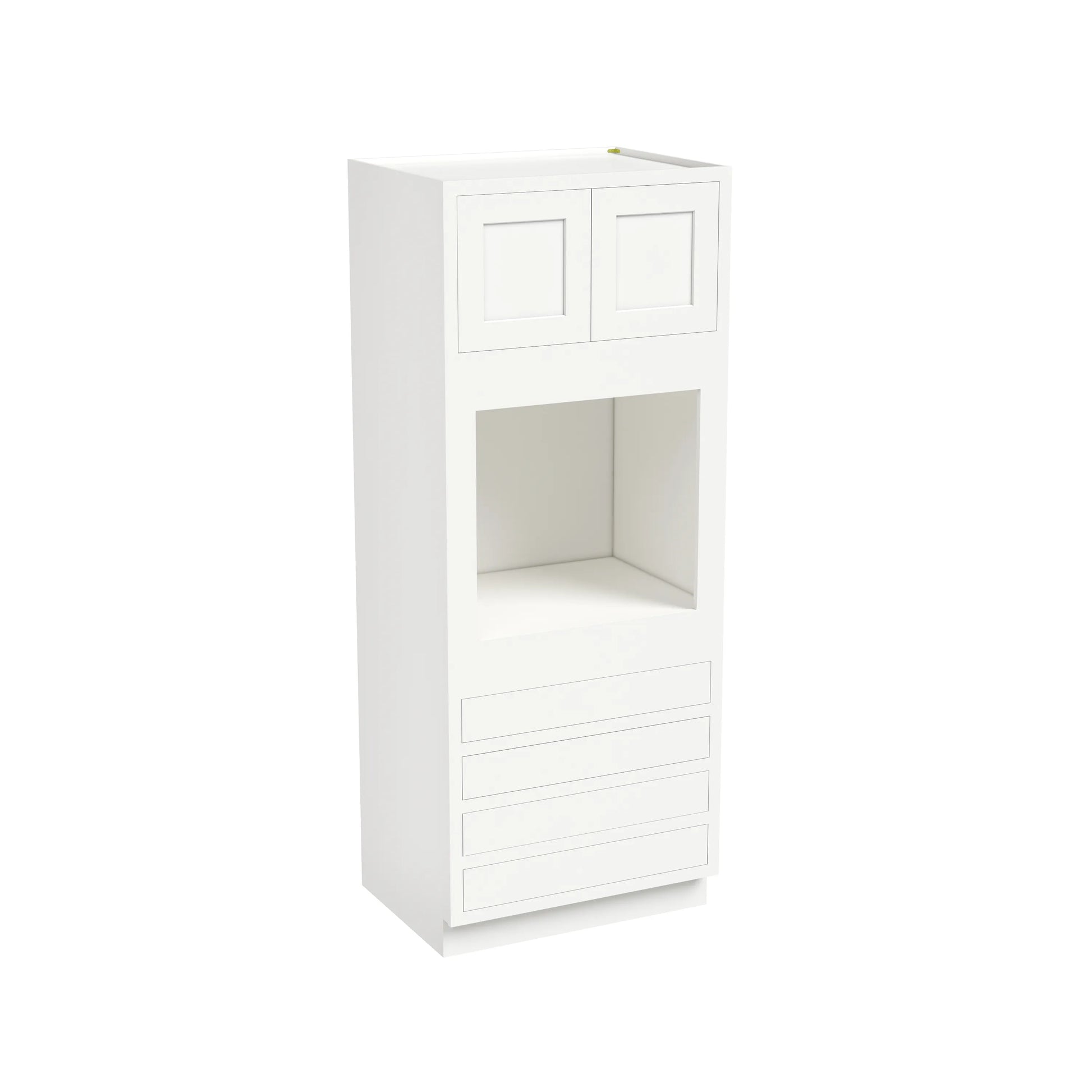 Inset Origami White RTA 33"W x 84-96"H x 25"D 3-Size Pantry Cabinet with Oven Opening, 4 Drawers and 2 Doors