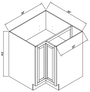Inset Origami White RTA 34-37"W x 34.5"H x 25"D 2-Size Lazy Susan Base Cabinet with Pull-out Shelf and Bi-fold Door