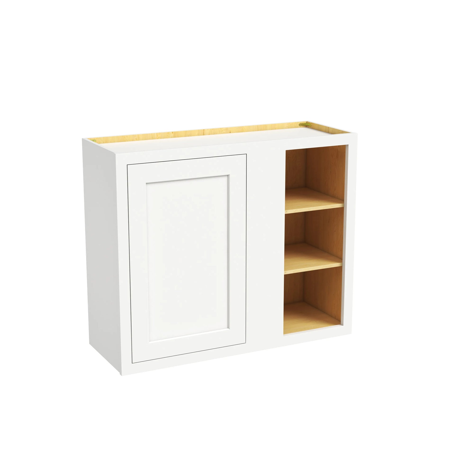 Inset Origami White RTA 36"W x 30-42"H x 13.5"D 3-Size Blind Corner Wall Cabinet with 2-3 Shelves