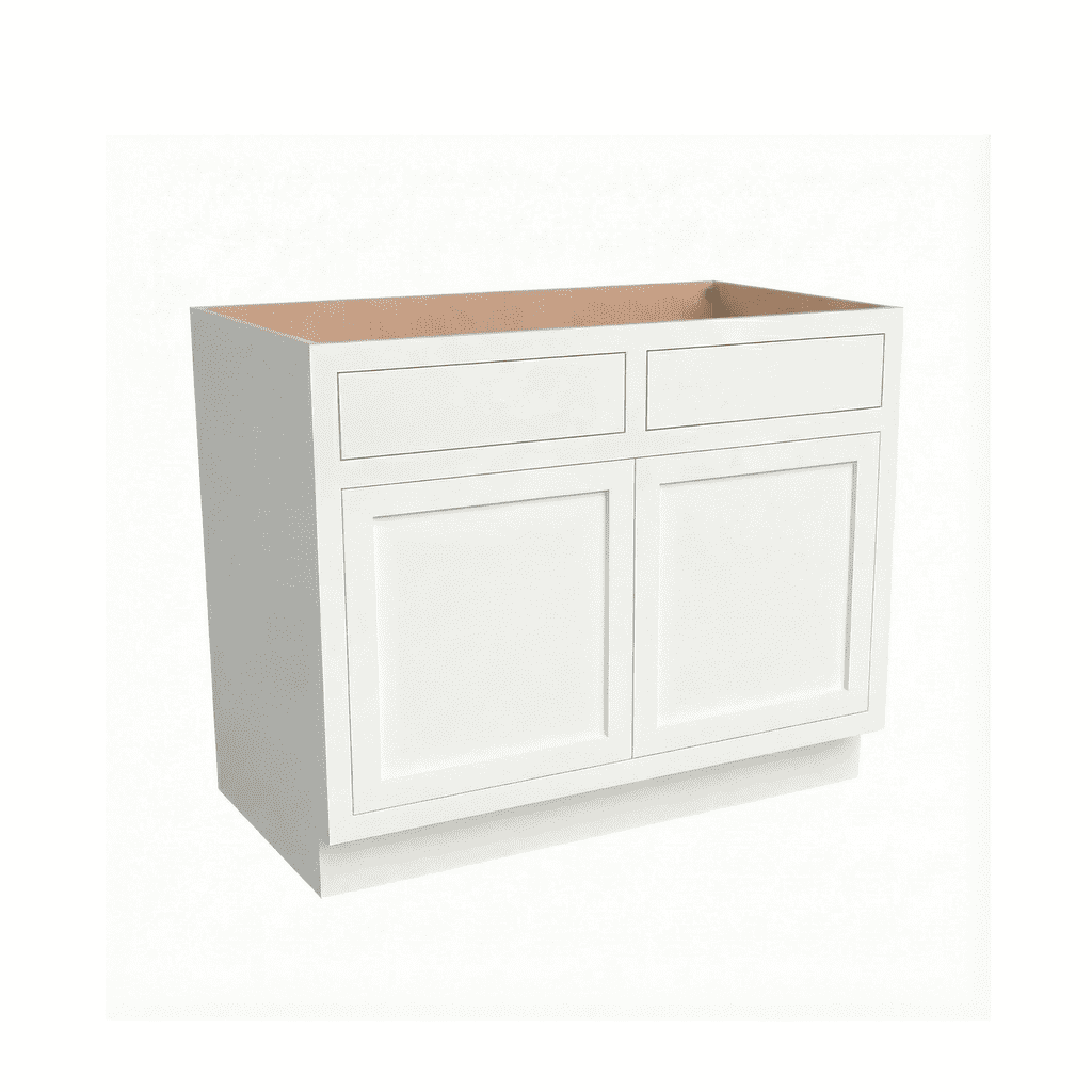 Inset Origami White RTA 39-42"W x 34.5"H x 25"D 2-Size Double Drawers Base Cabinet with 2 Doors