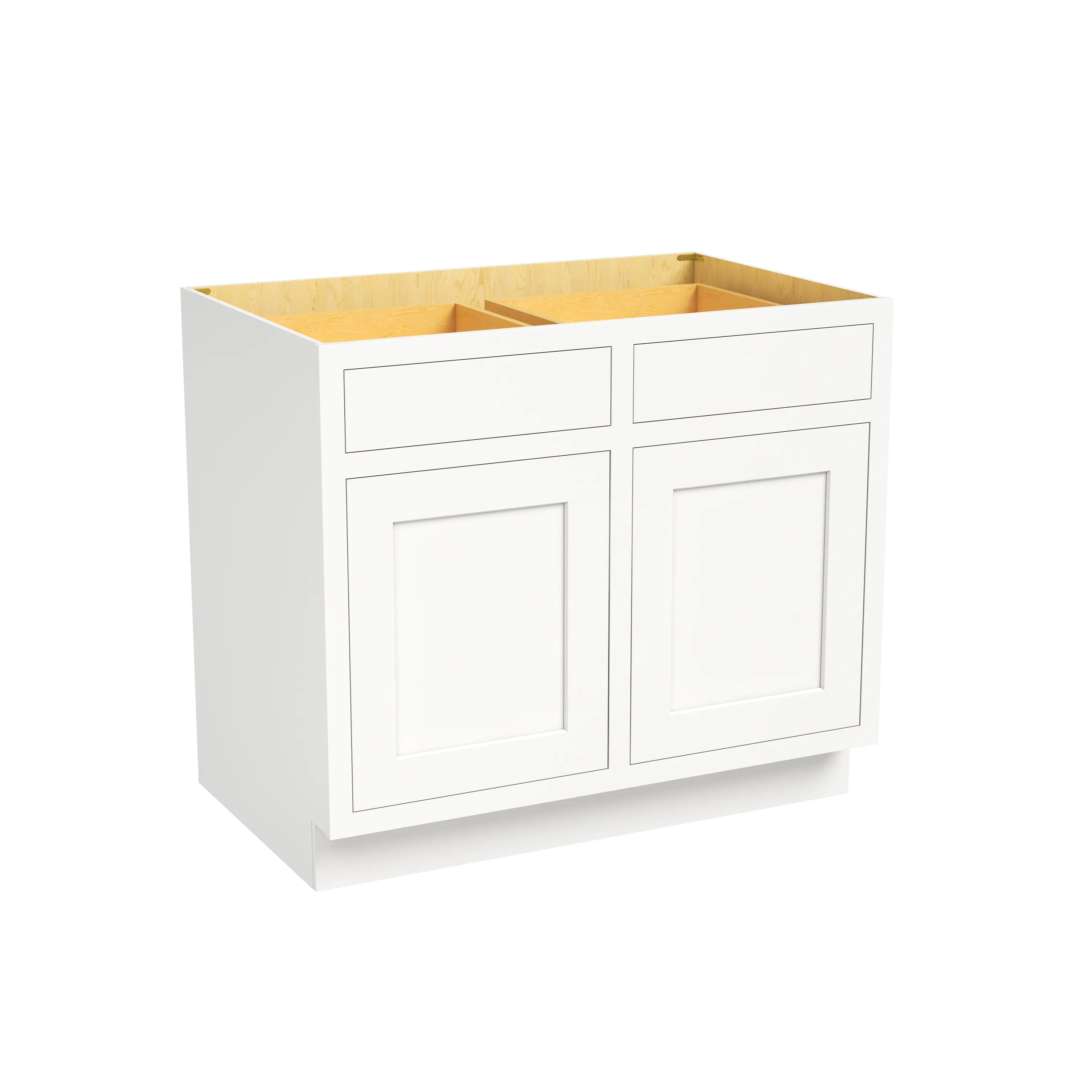 Inset Origami White RTA 39-42"W x 34.5"H x 25"D 2-Size Double Drawers Base Cabinet with 2 Doors