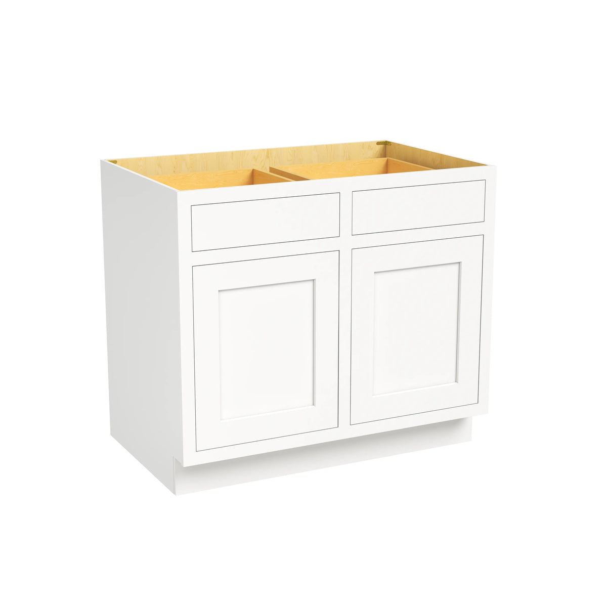 Inset Origami White RTA 39-42"W x 34.5"H x 25"D 2-Size Double Drawers Base Cabinet with 2 Doors