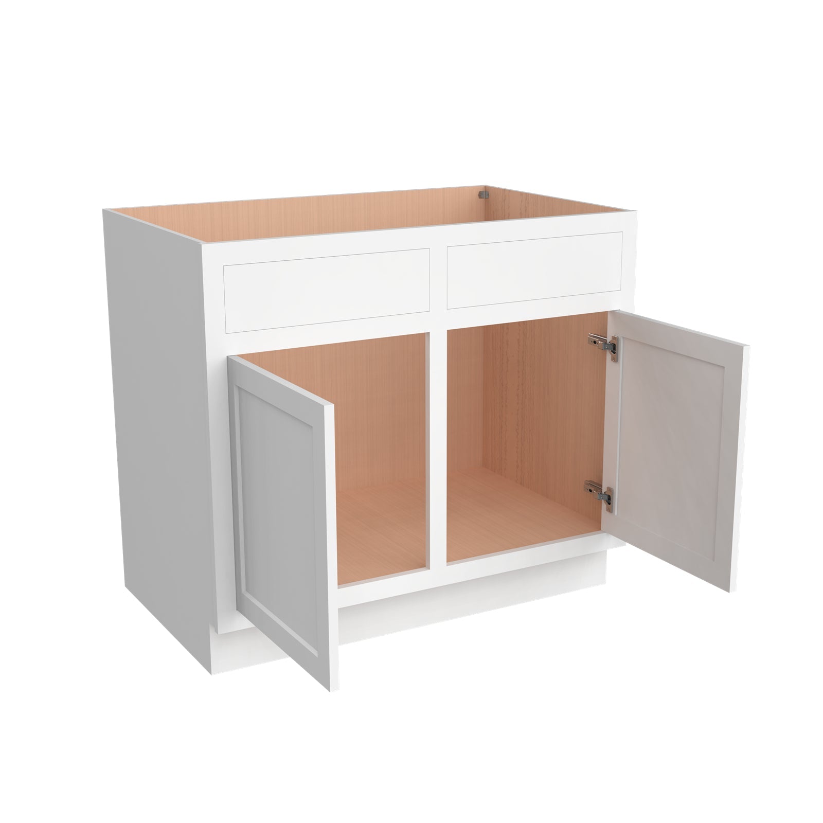 Inset Origami White RTA 39-42"W x 34.5"H x 25"D 2-Size Sink Base Cabinet with 2 Doors and 2 False Drawers
