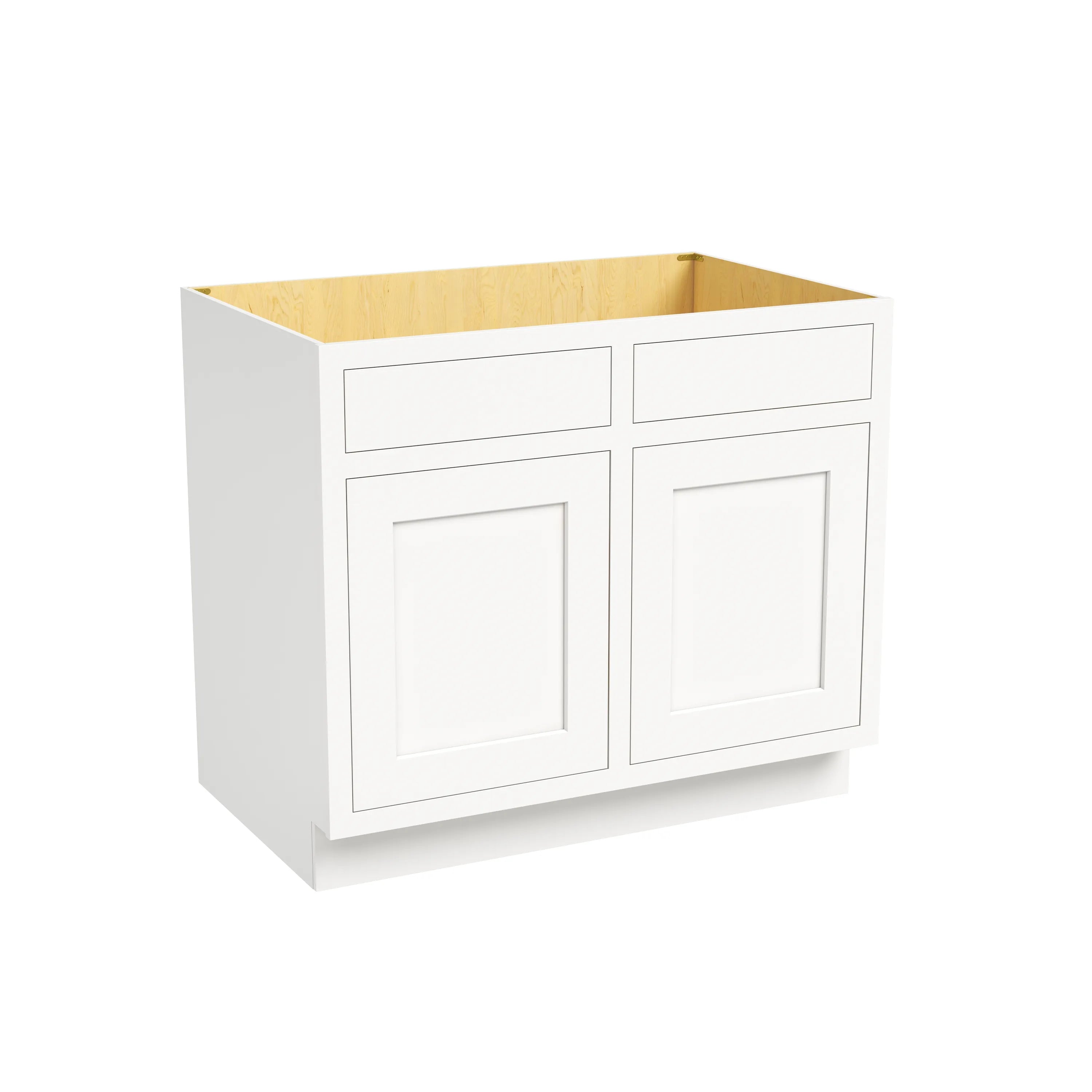 Inset Origami White RTA 39-42"W x 34.5"H x 25"D 2-Size Sink Base Cabinet with 2 Doors and 2 False Drawers