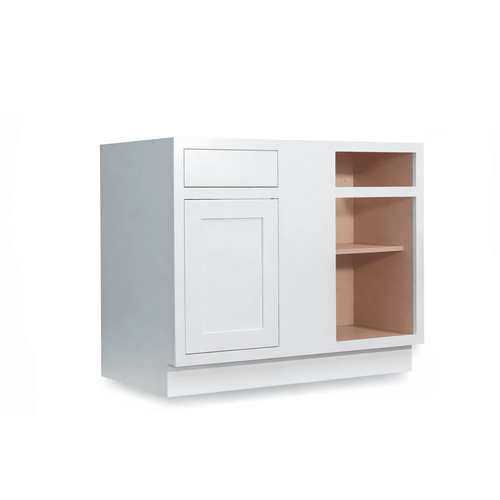 Inset Origami White RTA 40-46"W x 34.5"H x 25"D 3-Size Blind Corner Base Cabinet with 1 Door, 1 Drawer and 1 Shelf