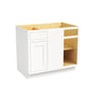 Inset Origami White RTA 40-46"W x 34.5"H x 25"D 3-Size Blind Corner Base Cabinet with 1 Door, 1 Drawer and 1 Shelf