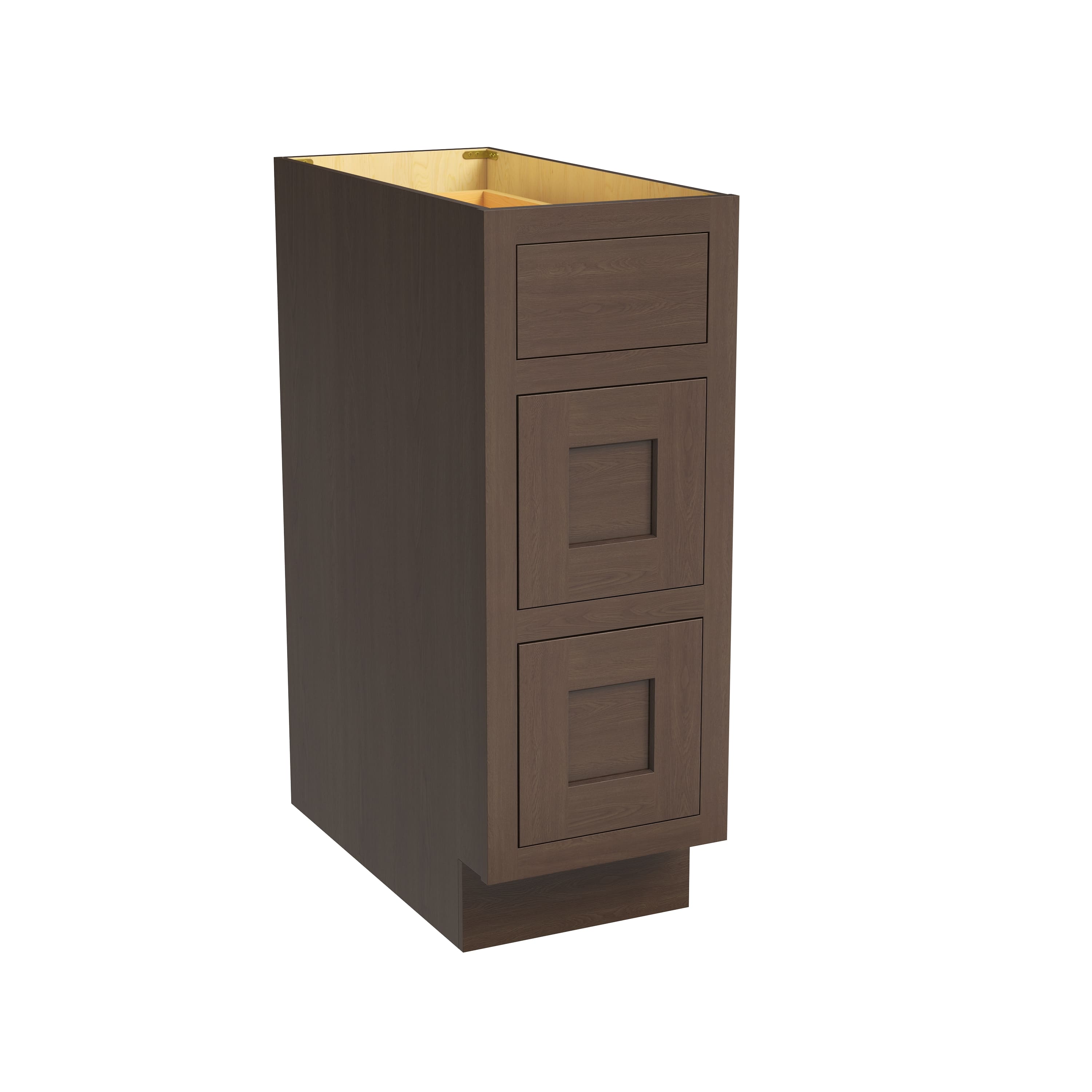 Inset Truffle Brown RTA 12-36"W x 34.5"H x 25"D 9-Size Base Cabinet with 3 Drawers