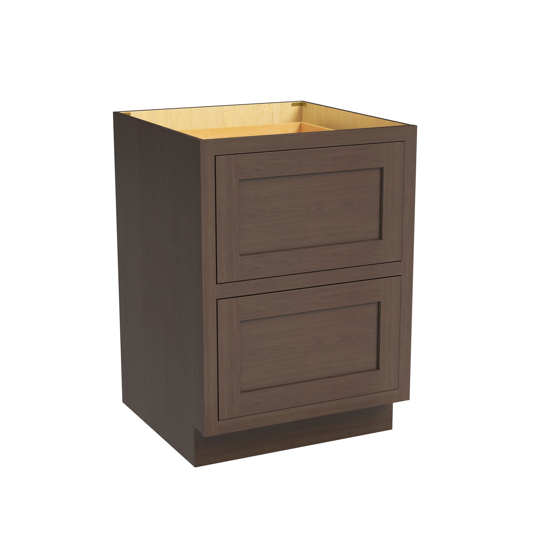 Inset Truffle Brown RTA 24-30"W x 34.5"H x 25"D 2-Size Base Cabinet with 2 Drawers