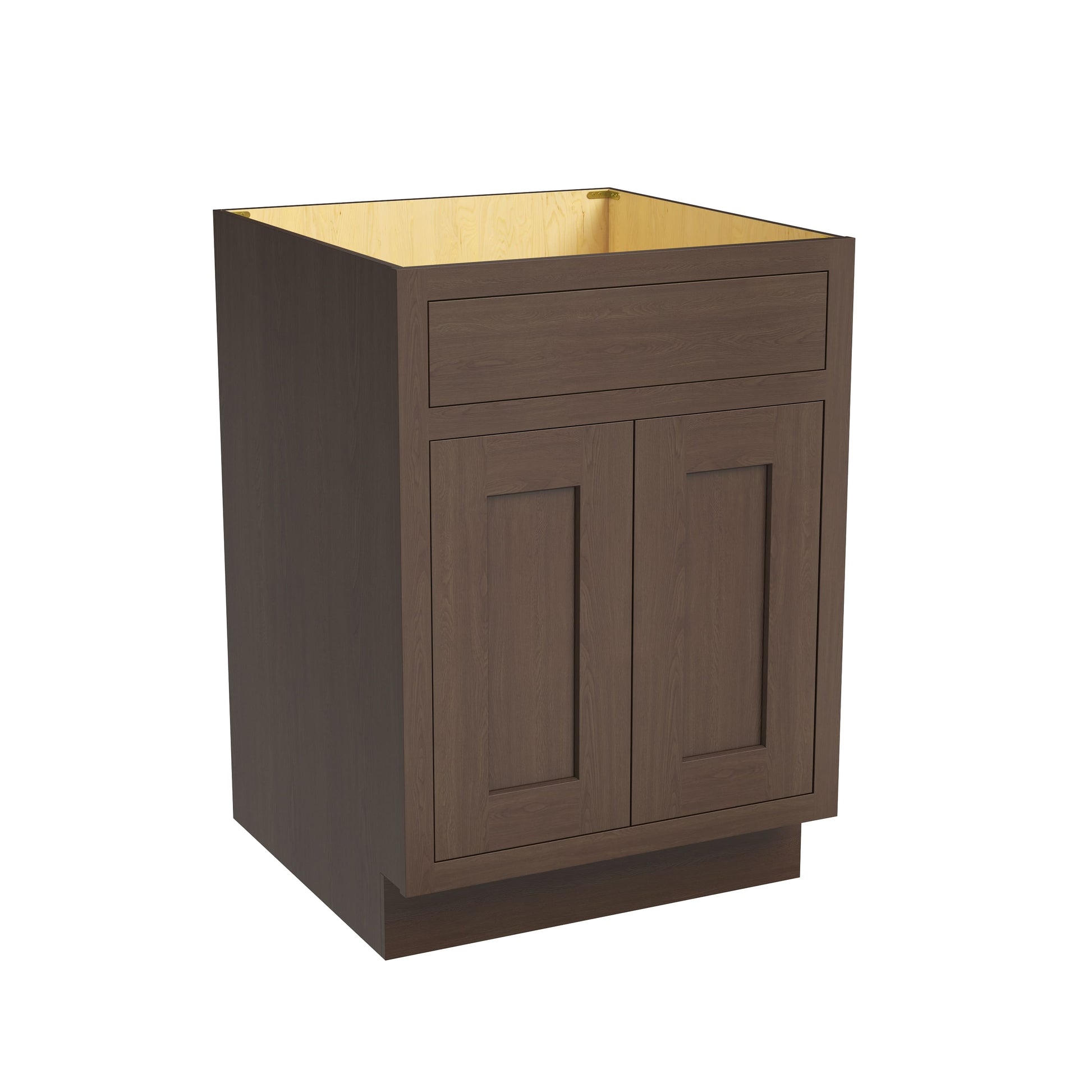 Inset Truffle Brown RTA 24-36"W x 34.5"H x 25"D 5-Size Sink Base Cabinet with 2 Doors and 1 False Drawer