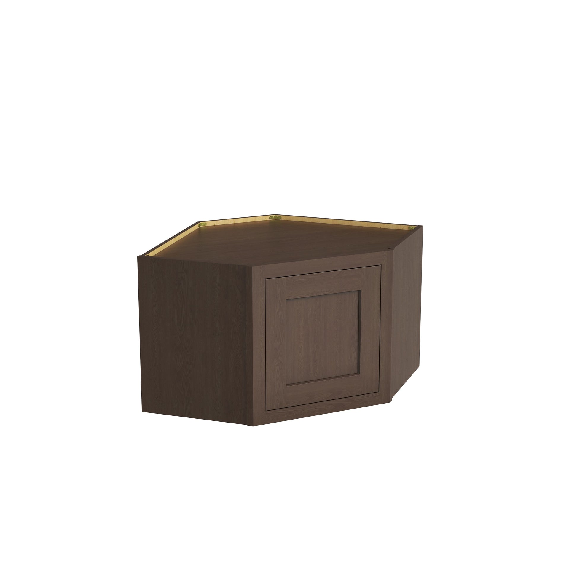 Inset Truffle Brown RTA 25.5"W x 18-42"H x 13.5"D 4-Size Diagonal Corner Wall Cabinet with 2-3 Shelves