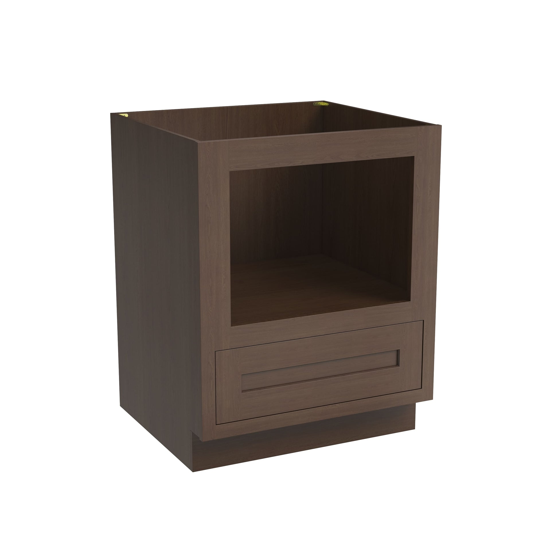Inset Truffle Brown RTA 27-30"W x 34.5"H x 25"D 2-Size Drawer Base Cabinet with Microwave Opening