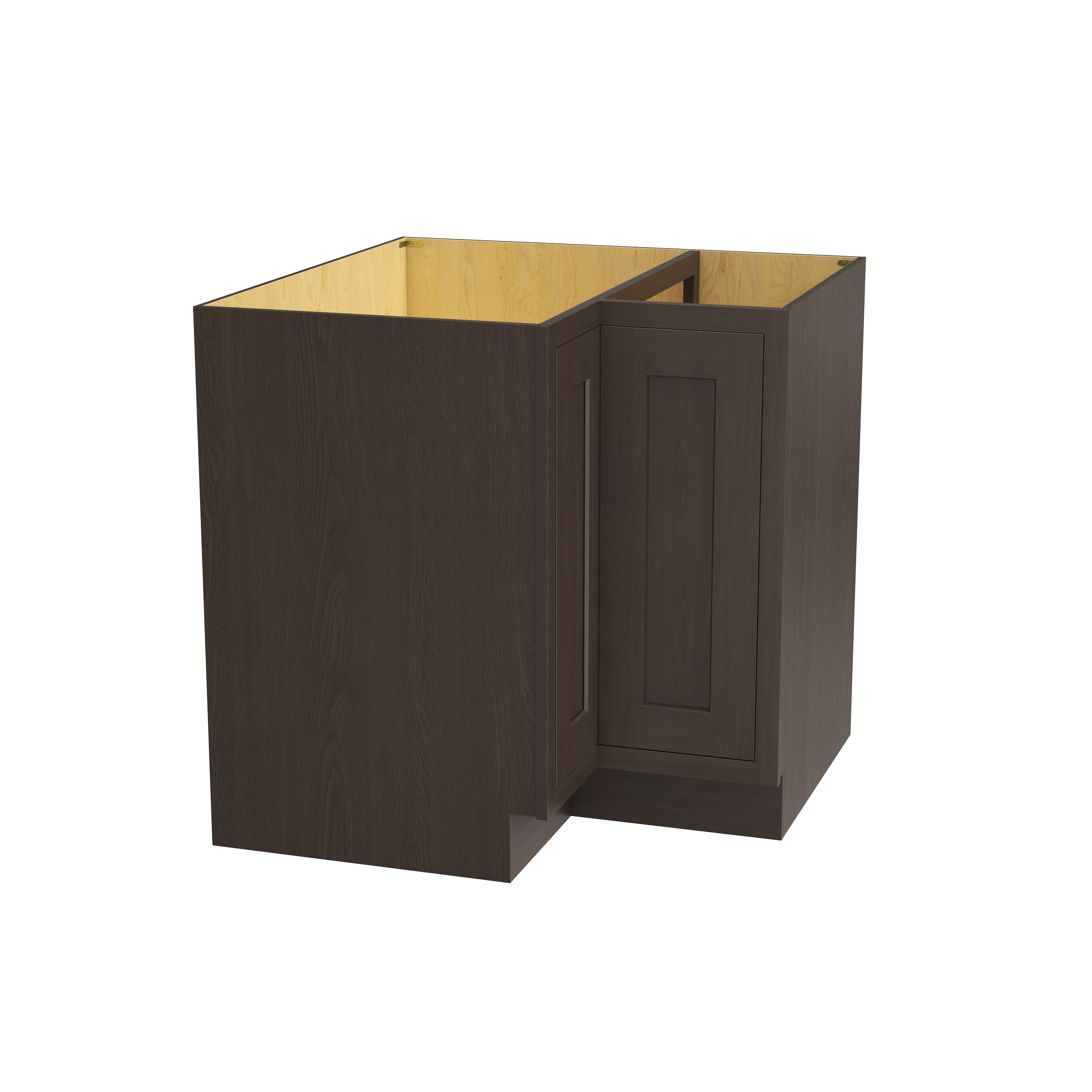 Inset Truffle Brown RTA 34-37"W x 34.5"H x 25"D 2-Size Lazy Susan Base Cabinet with Pull-out Shelf and Bi-fold Door