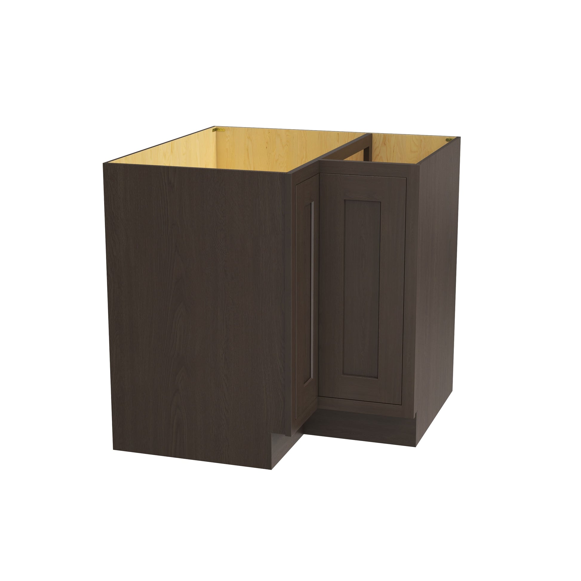 Inset Truffle Brown RTA 34-37"W x 34.5"H x 25"D 2-Size Lazy Susan Base Cabinet with Pull-out Shelf and Bi-fold Door