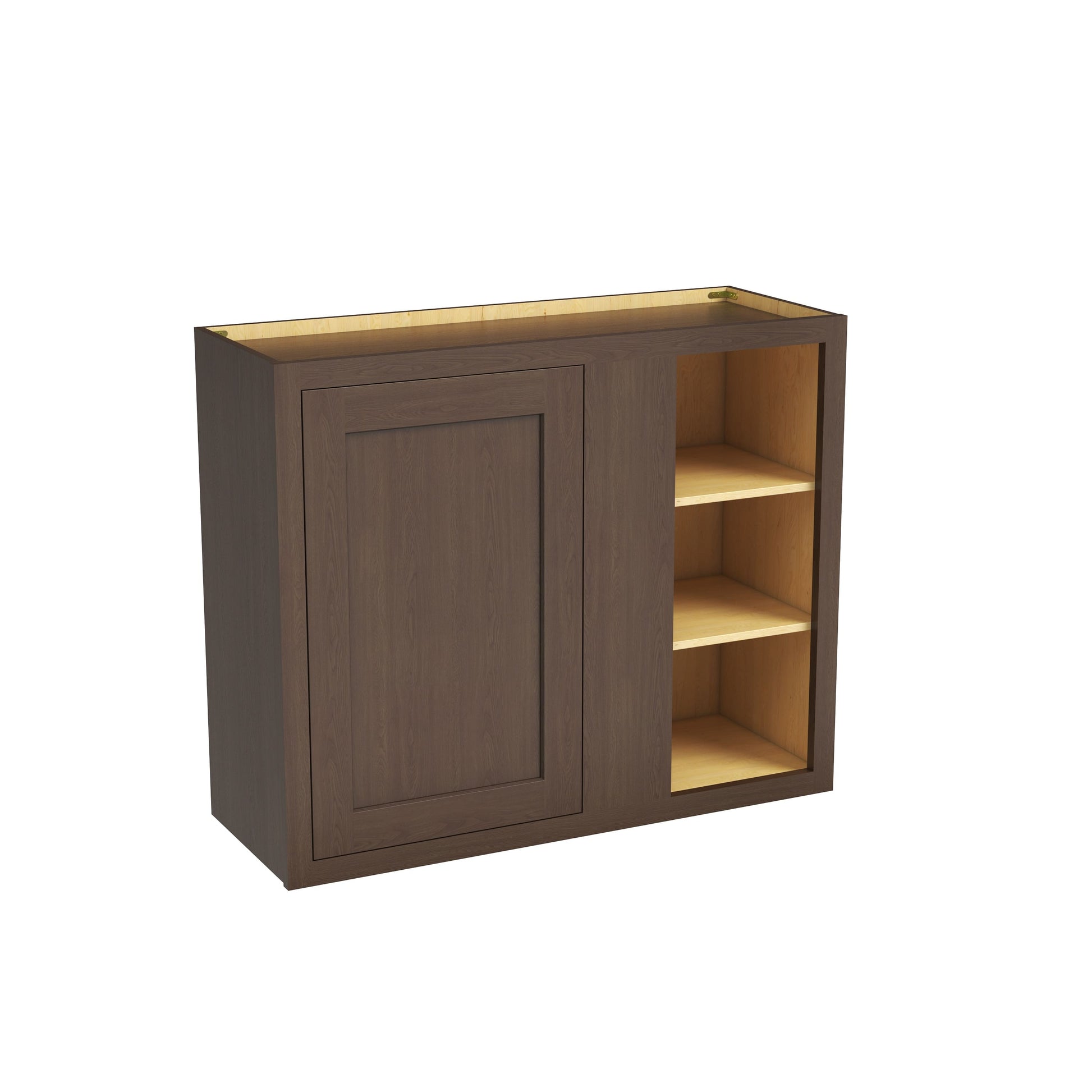 Inset Truffle Brown RTA 36"W x 30-42"H x 13.5"D 3-Size Blind Corner Wall Cabinet with 2-3 Shelves