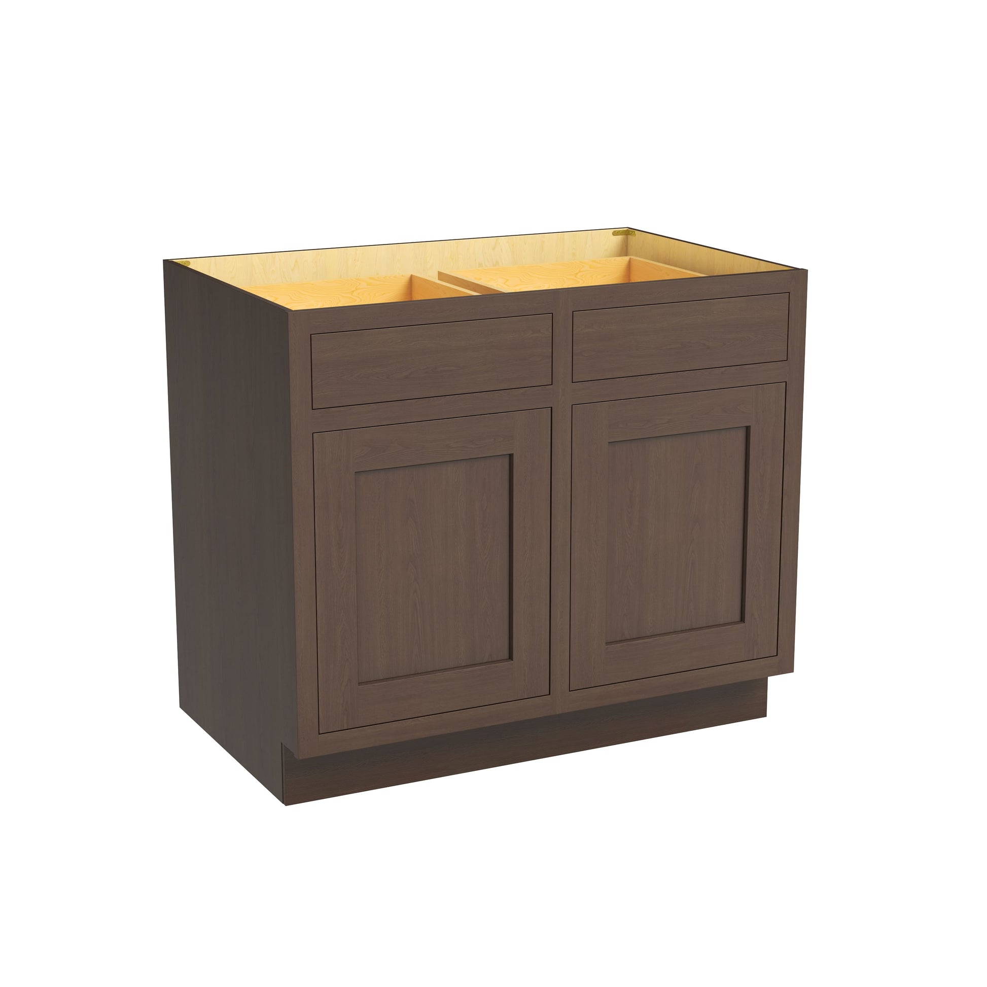 Inset Truffle Brown RTA 39-42"W x 34.5"H x 25"D 2-Size Double Drawers Base Cabinet with 2 Doors