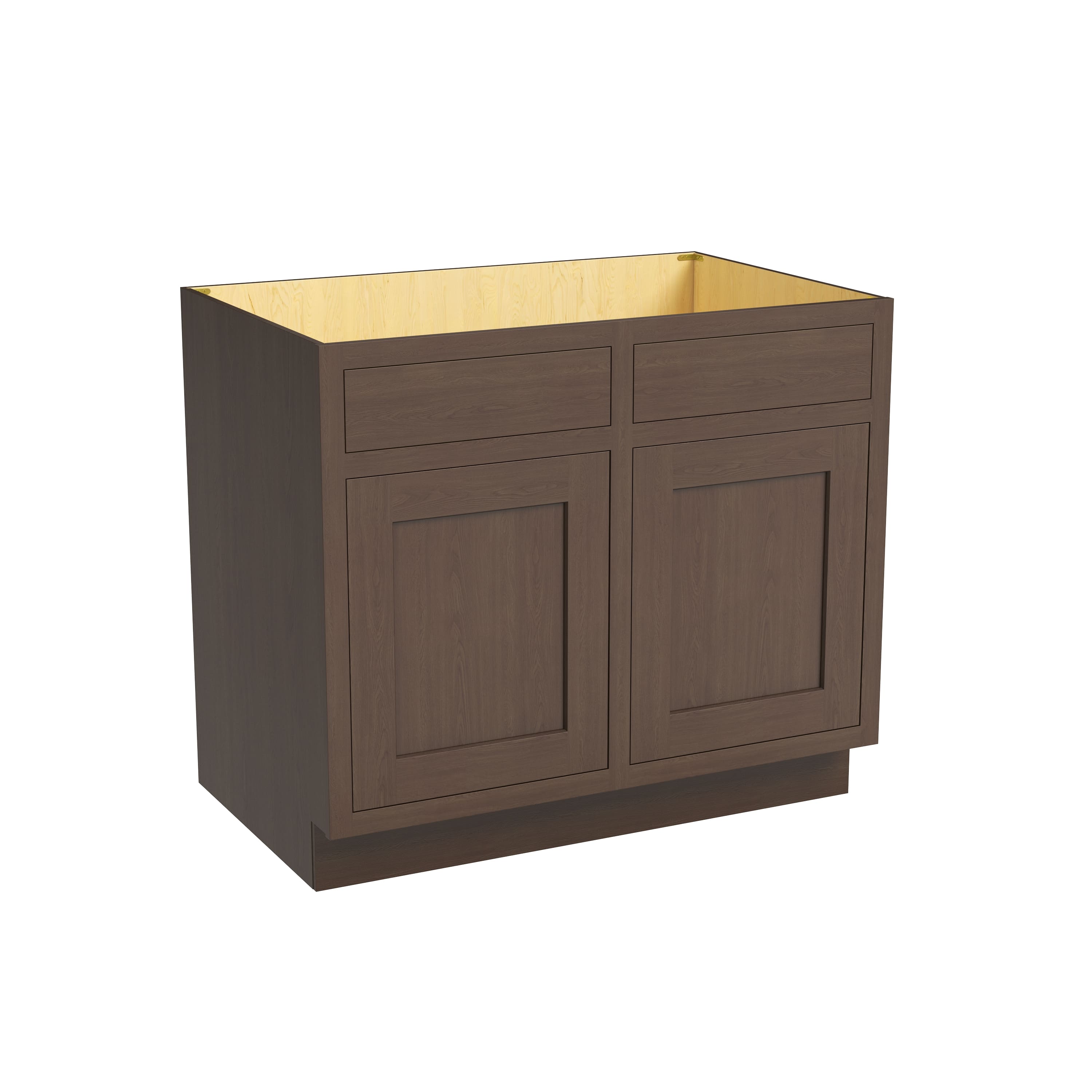 Inset Truffle Brown RTA 39-42"W x 34.5"H x 25"D 2-Size Sink Base Cabinet with 2 Doors and 2 False Drawers