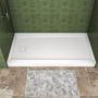 One-piece White Shower Base with Flamed Rock Slip-Resistant Surface, Left/Right Drain