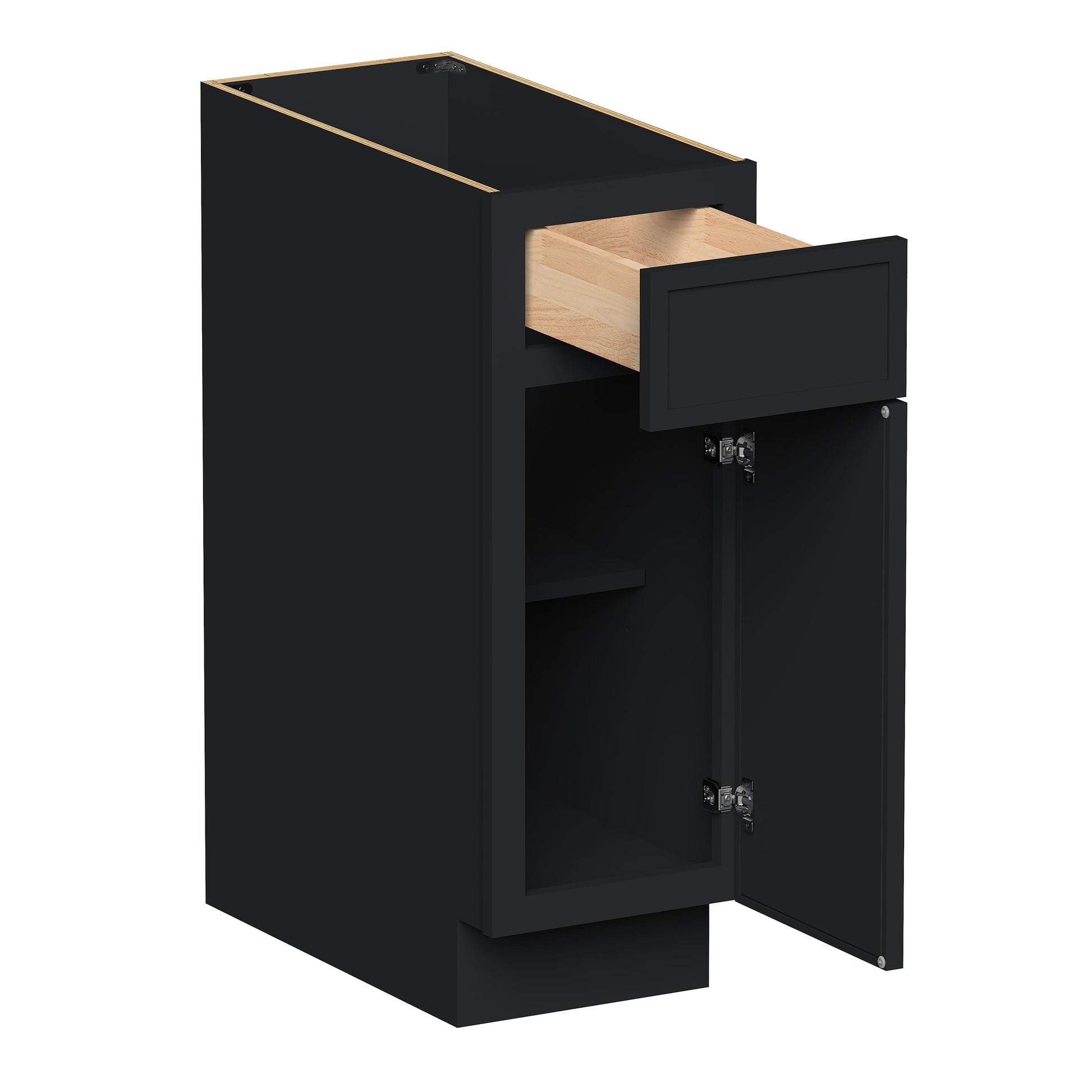 Slim Ebony Black Shaker RTA 12"/15"/18"/21"W x 34.5"H x 24"D Standard Base Cabinet with 1 Drawer and 1 Door