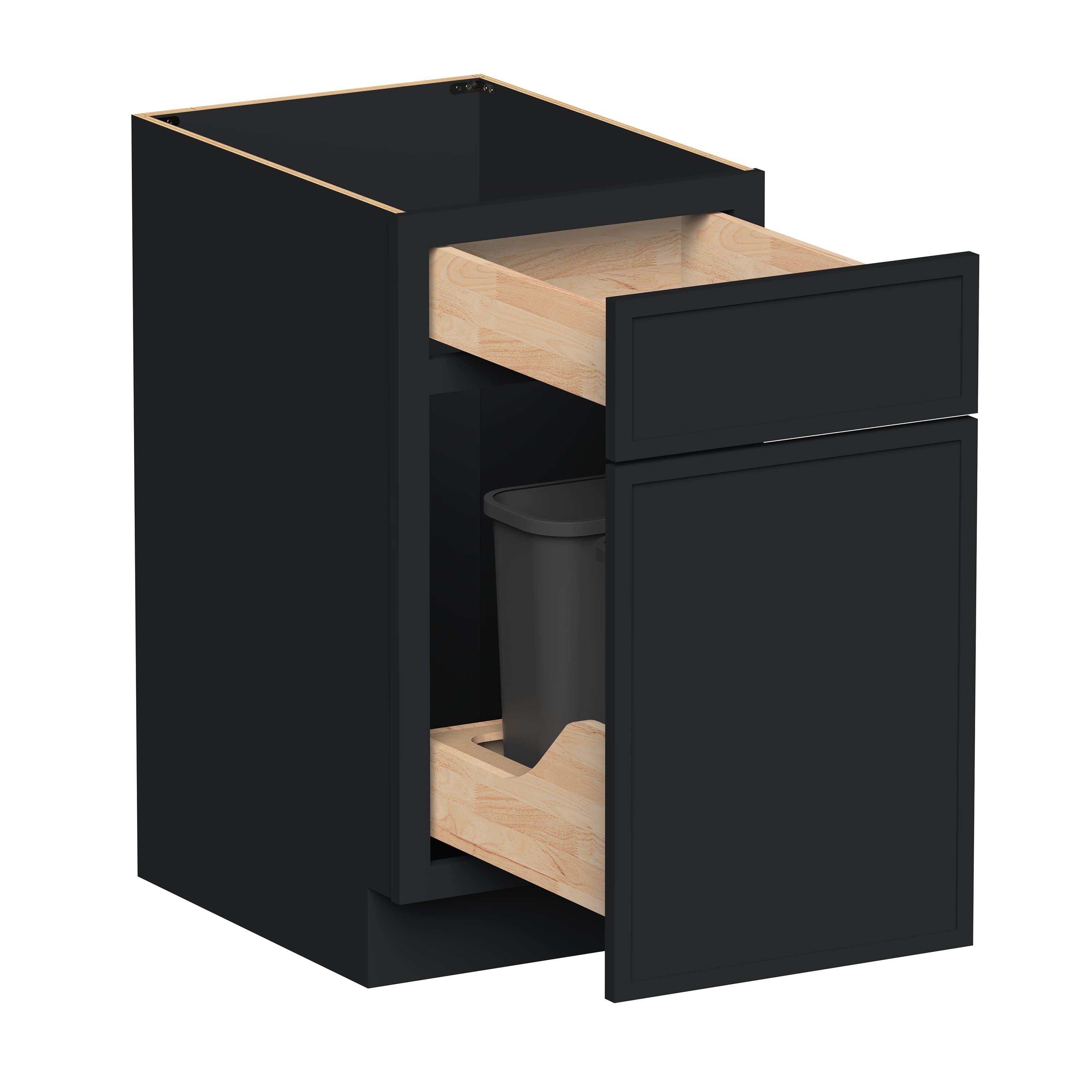Slim Ebony Black Shaker RTA 18"W x 34.5"H x 24"D Waste Basket Base Cabinet with 1 Drawer and 1 Door