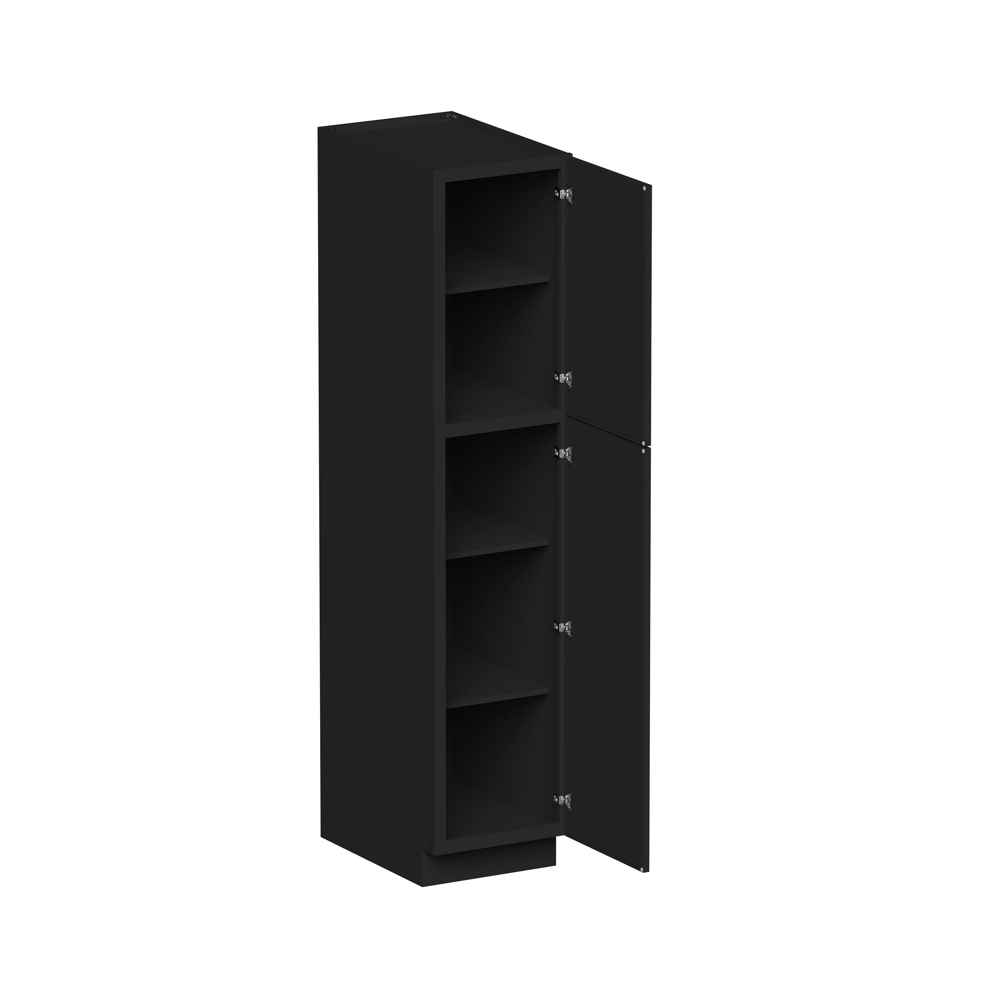Slim Ebony Black Shaker RTA 18"W x 84"/90“/96”H x 27"D Tall Pantry Cabinet with 2 Doors and Shelves