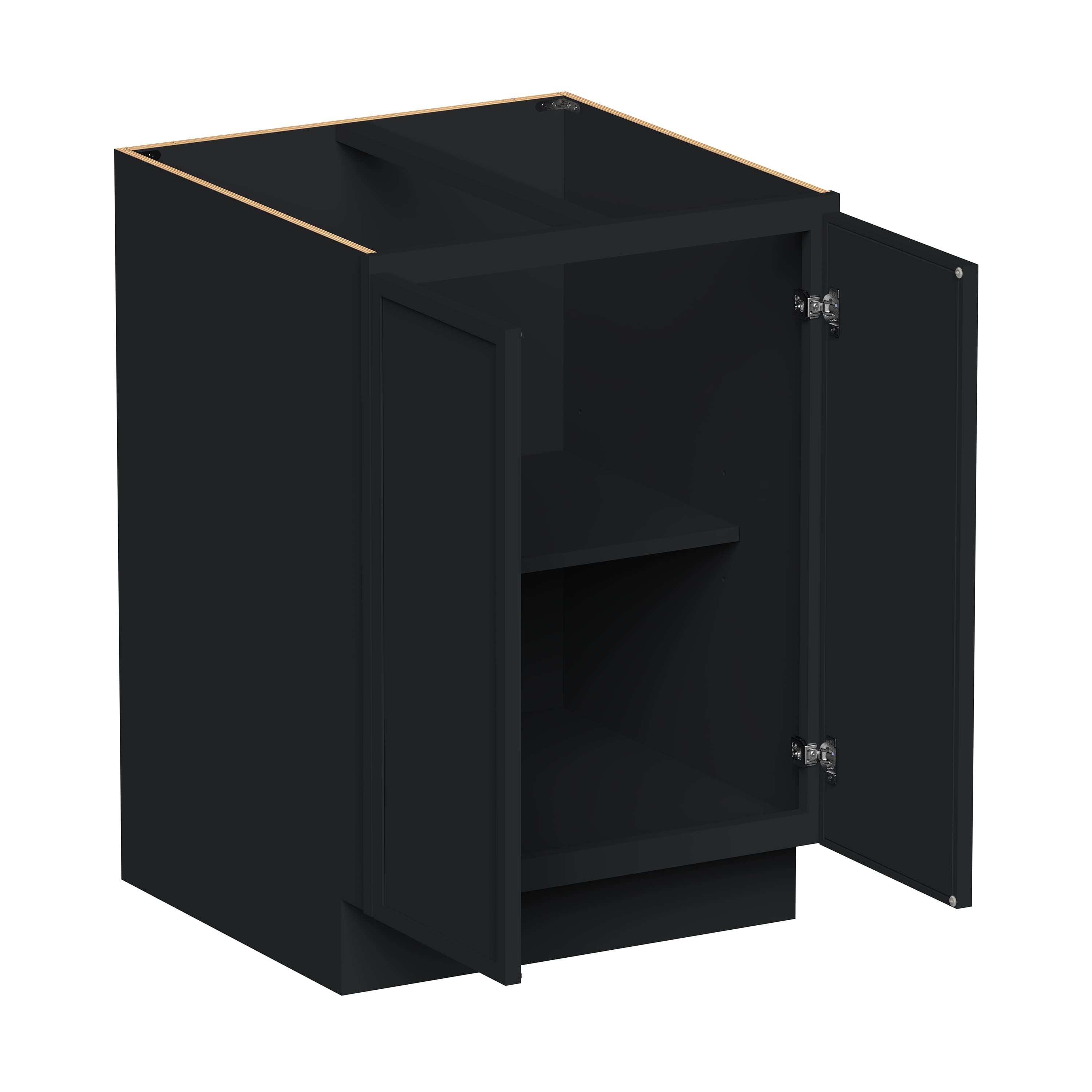 Slim Ebony Black Shaker RTA 24"-36"W x 34.5"H x 24"D 5-Size Full Height Door Base Cabinet with 2 Doors