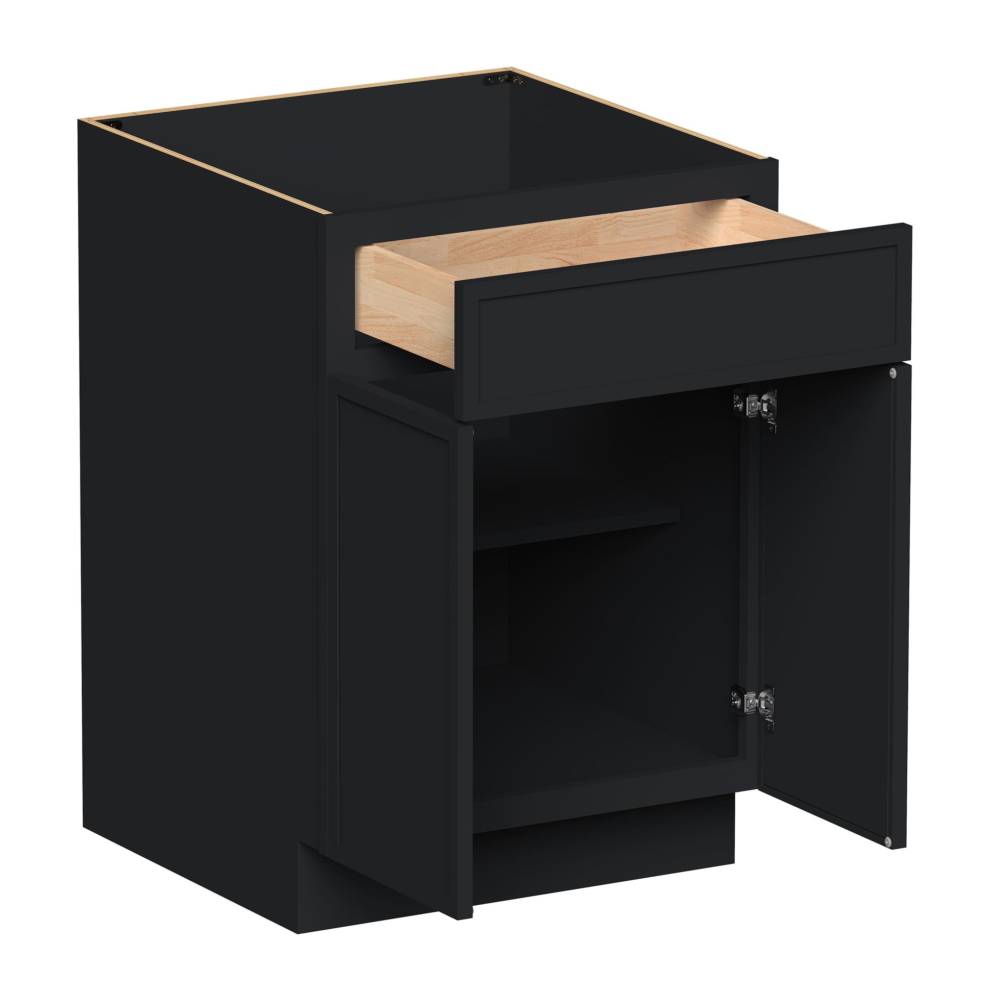 Slim Ebony Black Shaker RTA 24"/27"/30"W x 34.5"H x 24"D Standard Base Cabinet with 1 Drawer and 2 Doors
