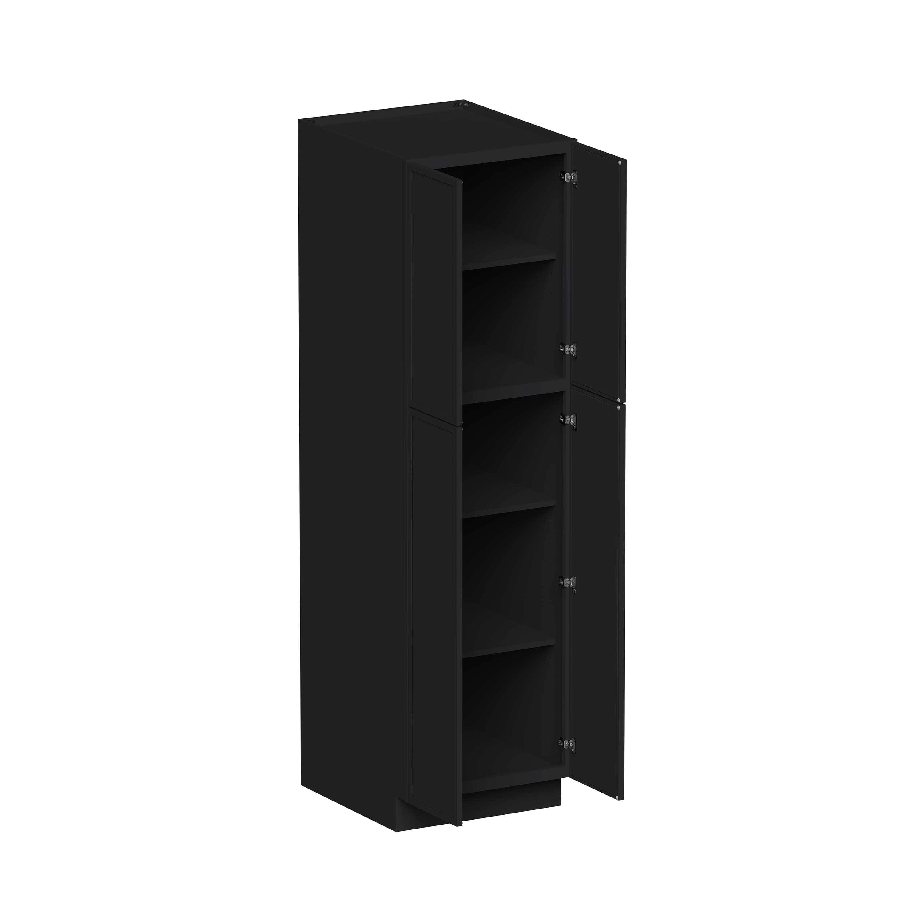 Slim Ebony Black Shaker RTA 24"/30"W x 84"/90"/96"H x 27"D 6-Size Tall Pantry Cabinet with 4 Doors and Shelves