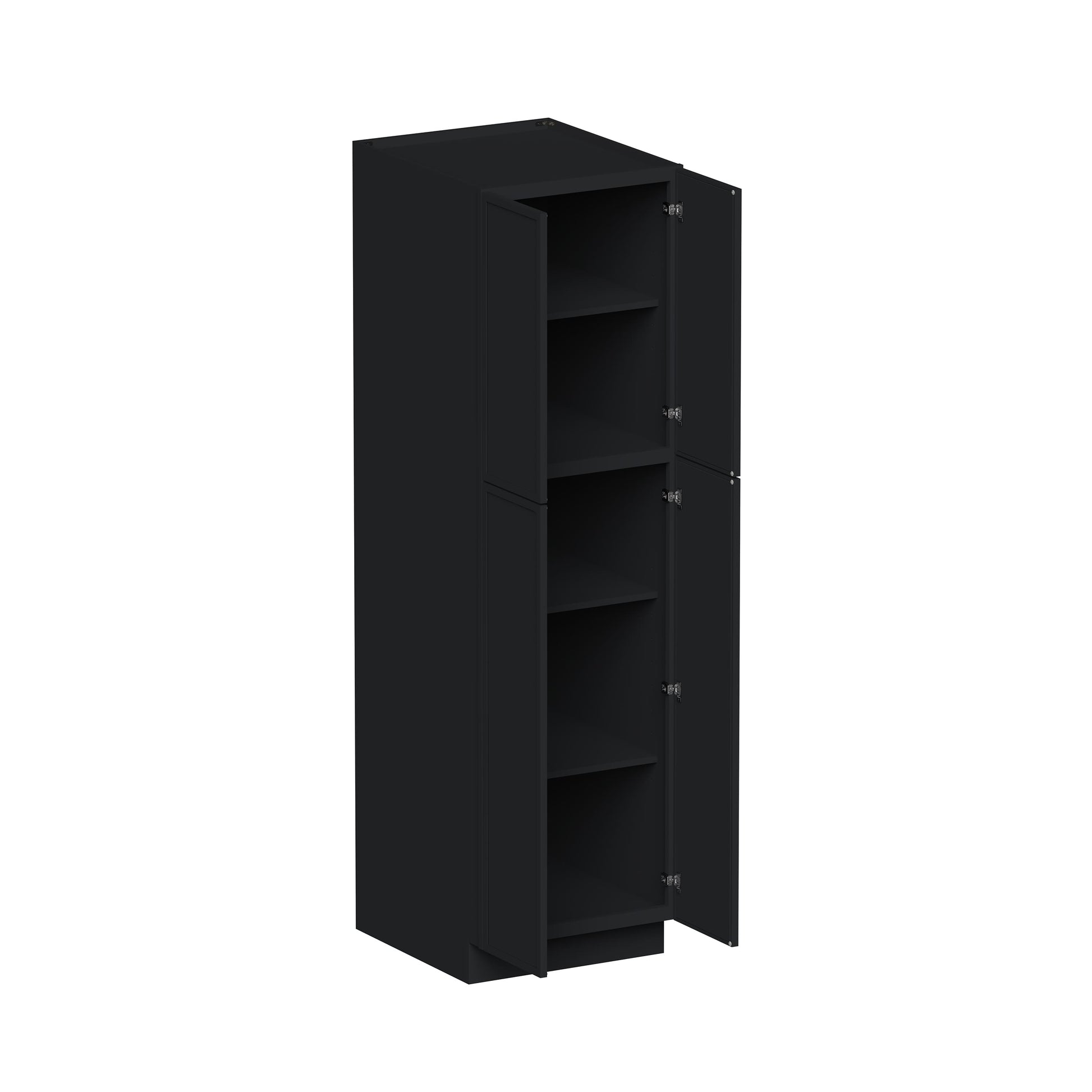 Slim Ebony Black Shaker RTA 24"/30"W x 84"/90"/96"H x 27"D 6-Size Tall Pantry Cabinet with 4 Doors and Shelves
