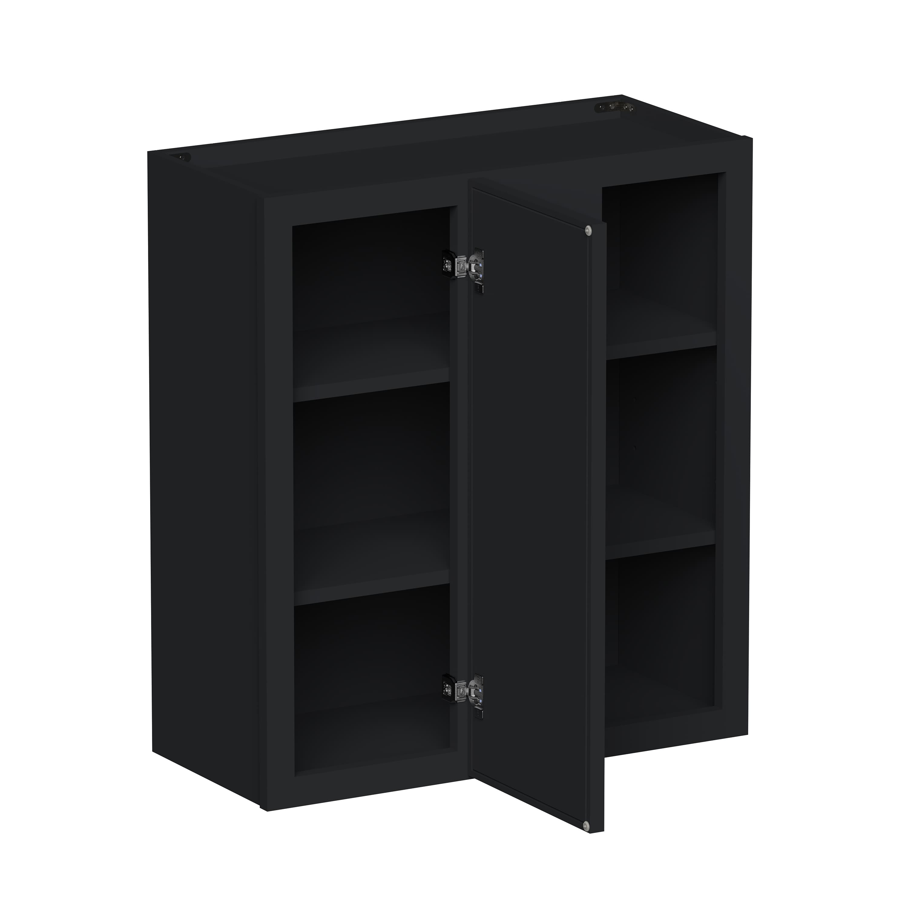 Slim Ebony Black Shaker RTA 27"W x 30"/36"/42"H x 12"D Standard Corner Wall Cabinet with Shelves