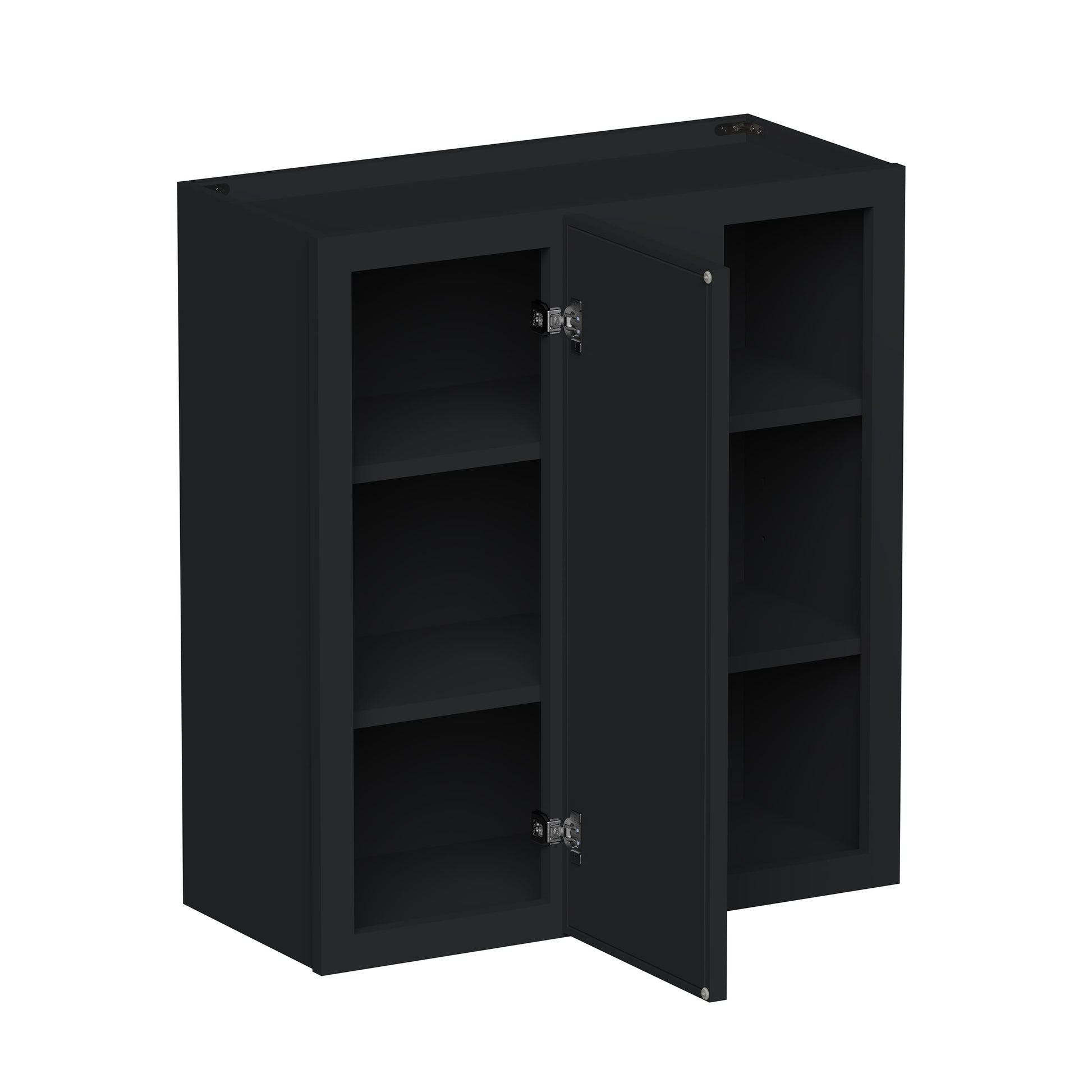 Slim Ebony Black Shaker RTA 27"W x 30"/36"/42"H x 12"D Standard Corner Wall Cabinet with Shelves