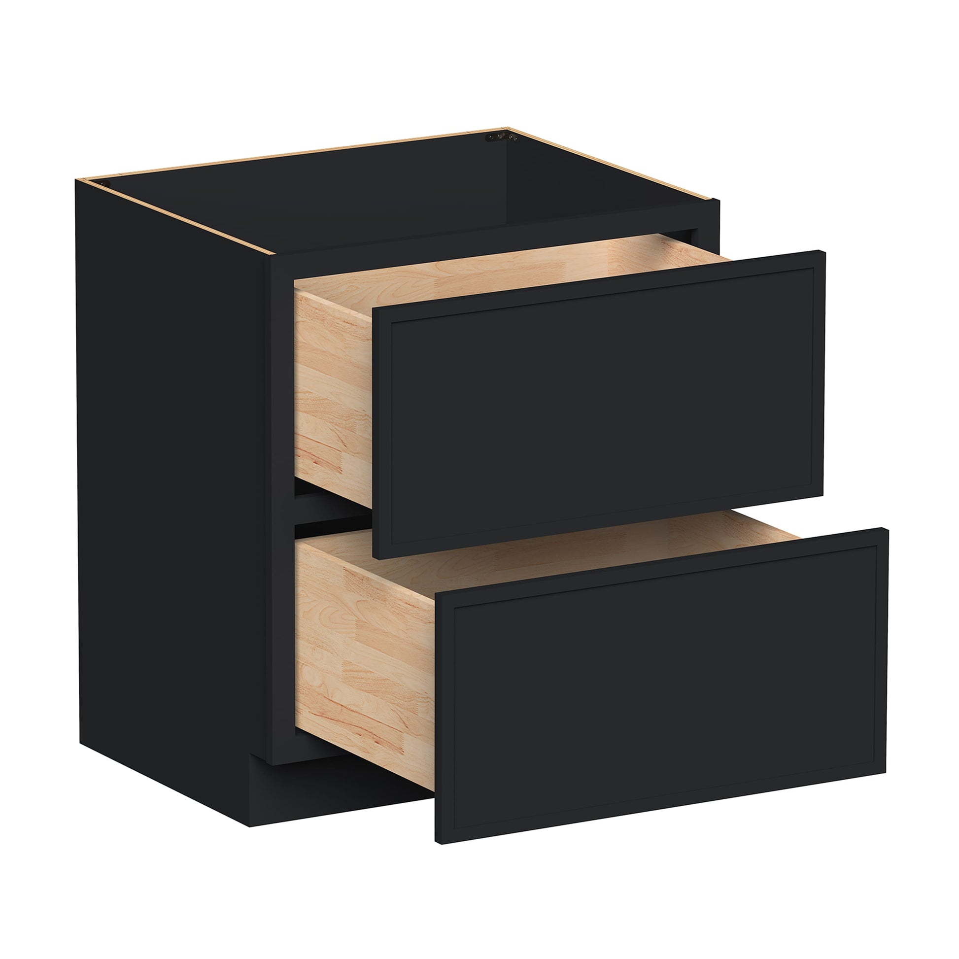 Slim Ebony Black Shaker RTA 30"/33"/36"W x 34.5"H x 24"D Drawer Base Cabinet with 2 Drawers