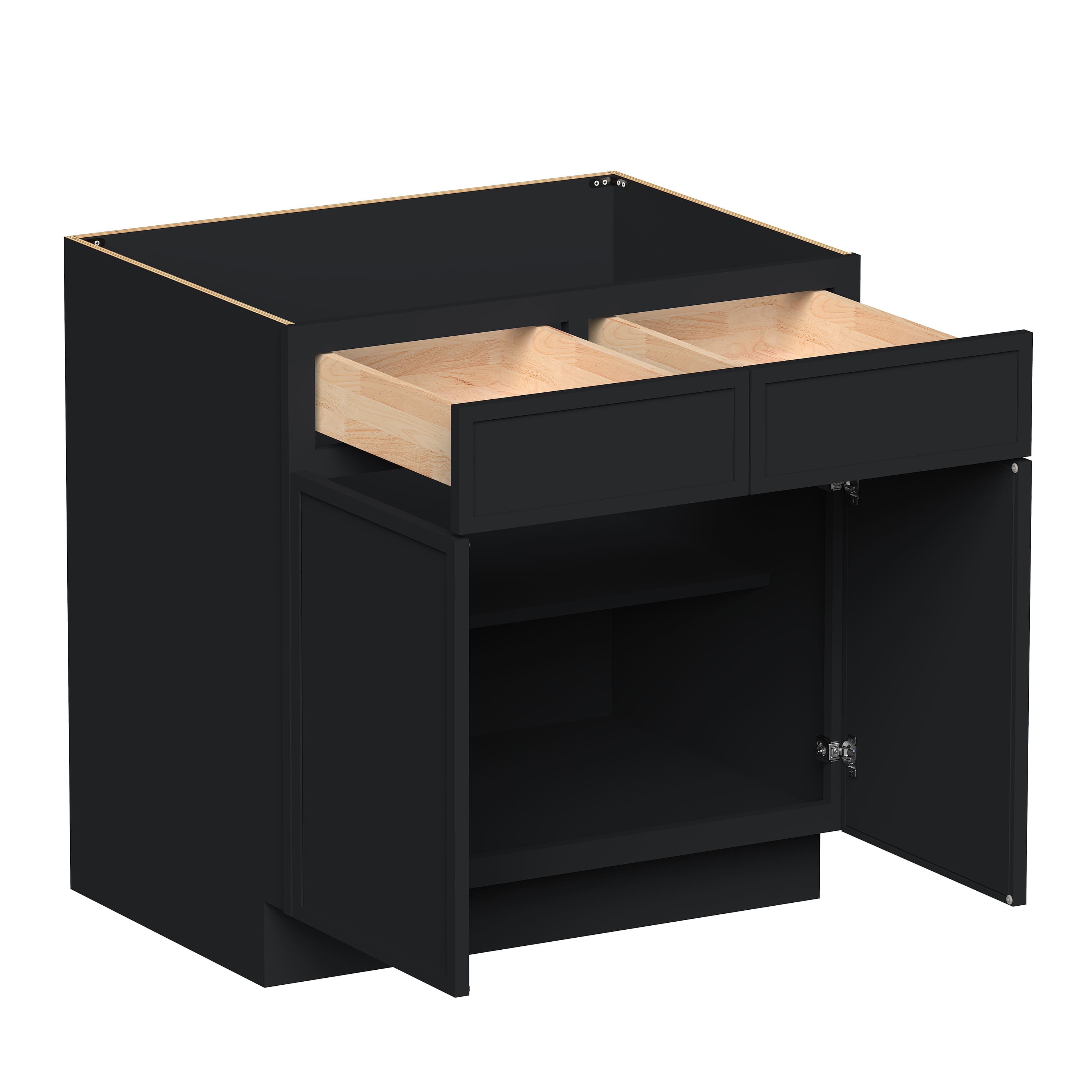 Slim Ebony Black Shaker RTA 33"/36"/39"/42"W x 34.5"H x 24"D Standard Base Cabinet with 2 Drawers and 2 Doors