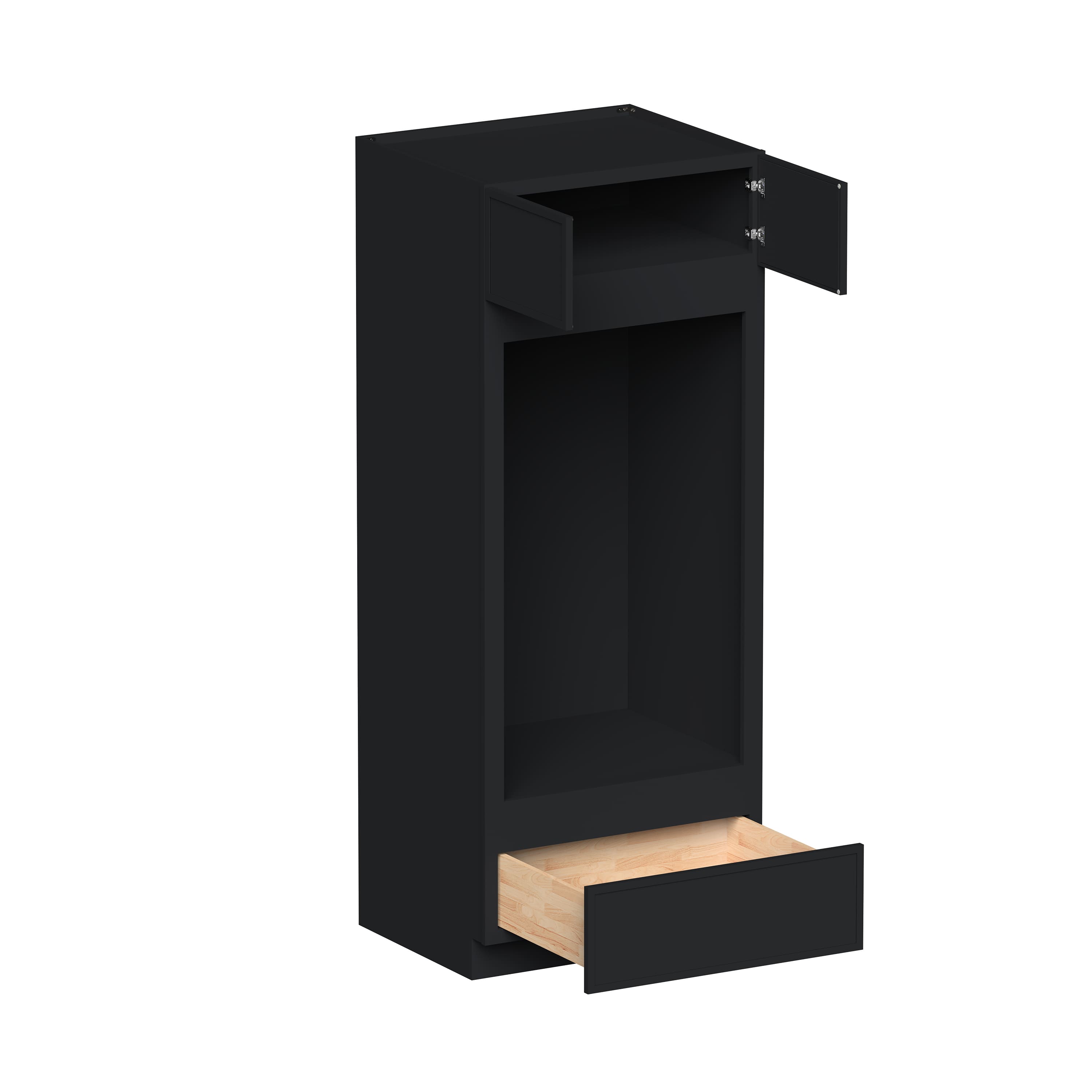 Slim Ebony Black Shaker RTA 33"W x 84"/90"/96"H x 27"D Double Oven Cabinet with 1 Drawer and 2 Doors