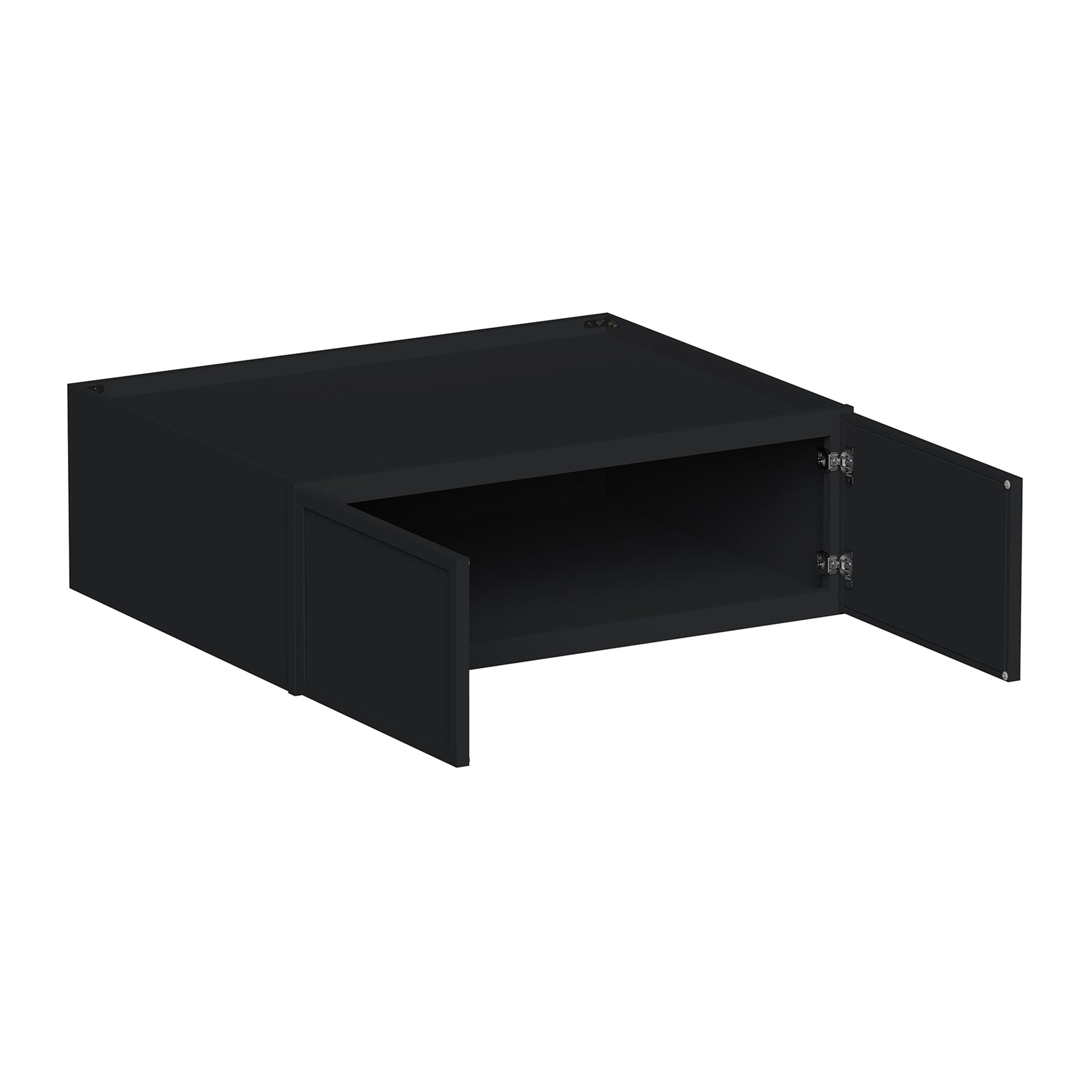Slim Ebony Black Shaker RTA 36"W x 12"/15"/18"/24"H x 27"D Deep Wall Cabinet with 2 Doors