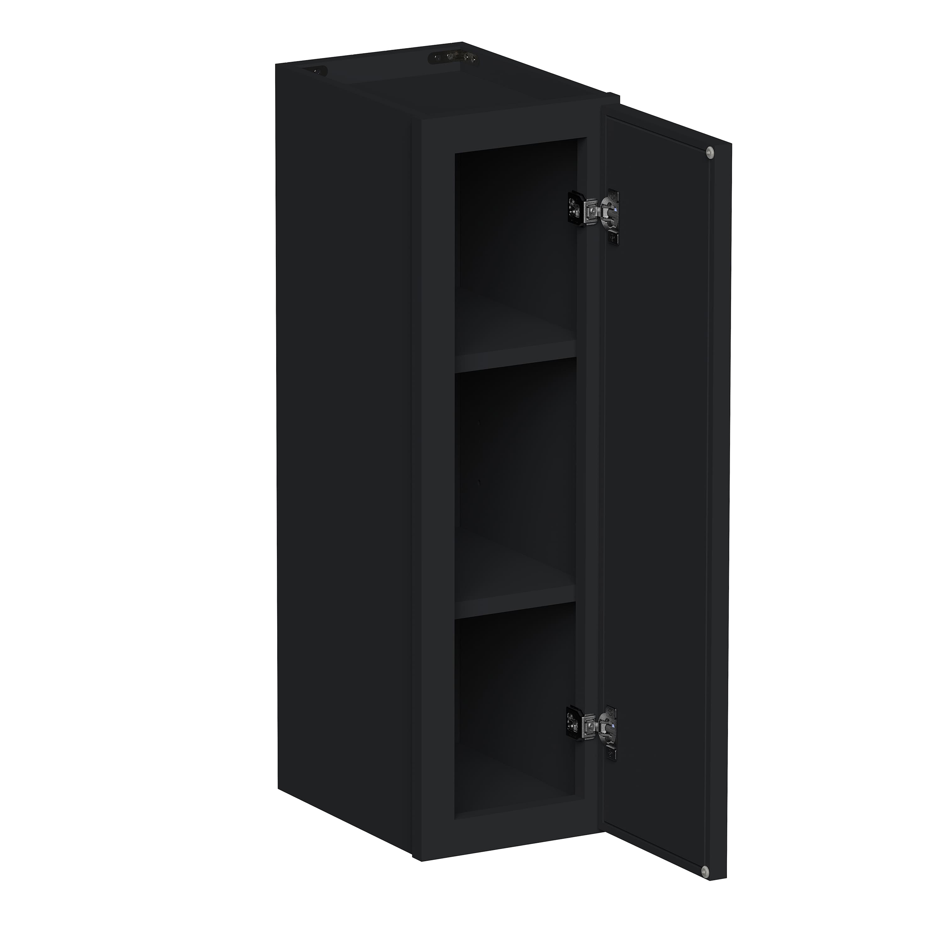 Slim Ebony Black Shaker RTA 9"-21"W x 30"/36"/42"H x 12"D 15-Size Single Door Standard Wall Cabinet
