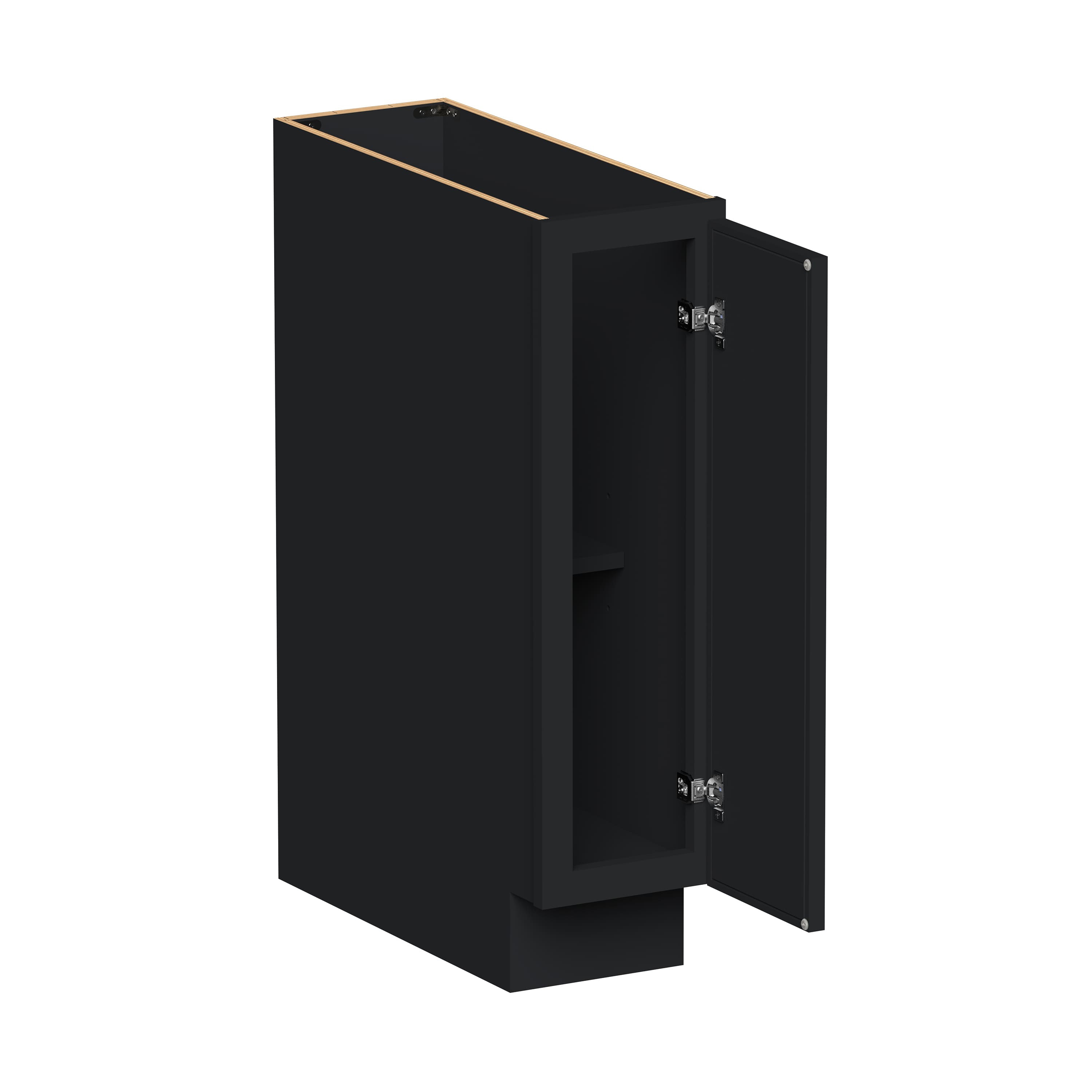 Slim Ebony Black Shaker RTA 9"/18"/21"W x 34.5"H x 24"D Full Height Door Base Cabinet with Single Door