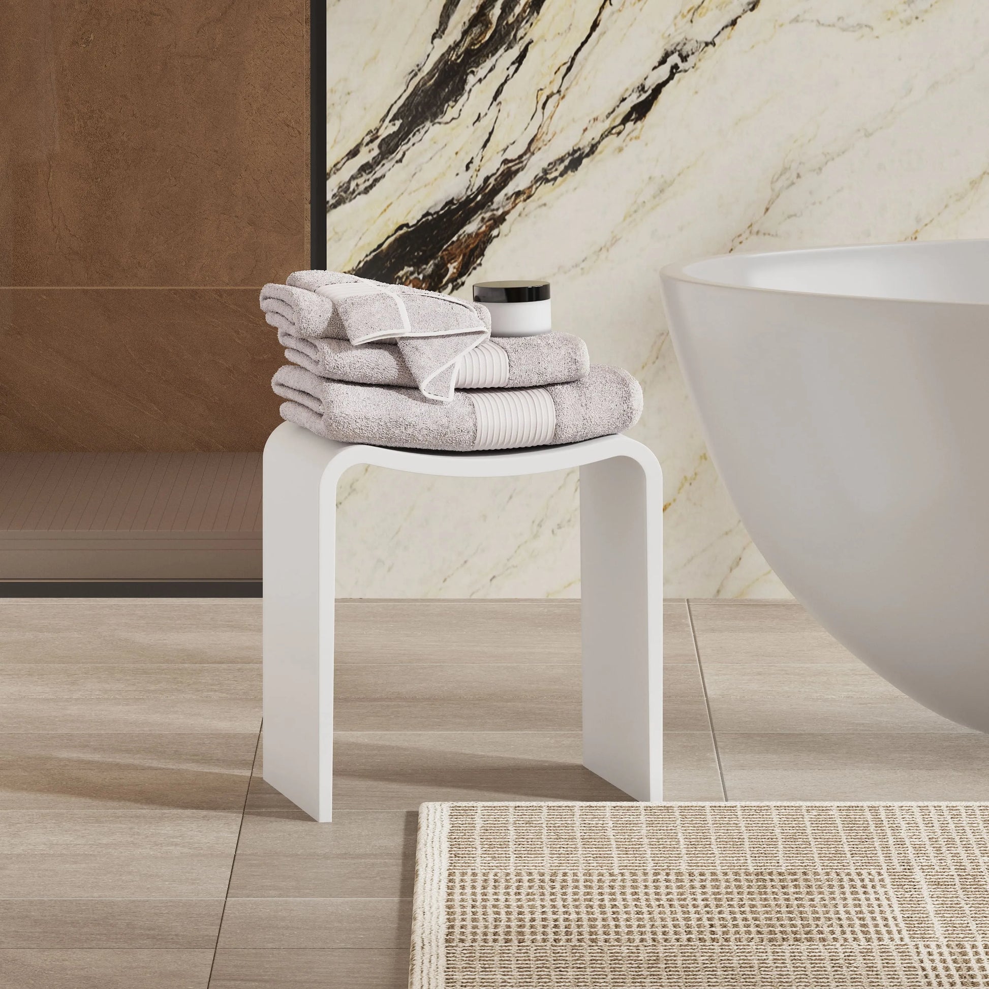 Solid Surface U-Shaped Shower Stool in Matte White / Matte Black