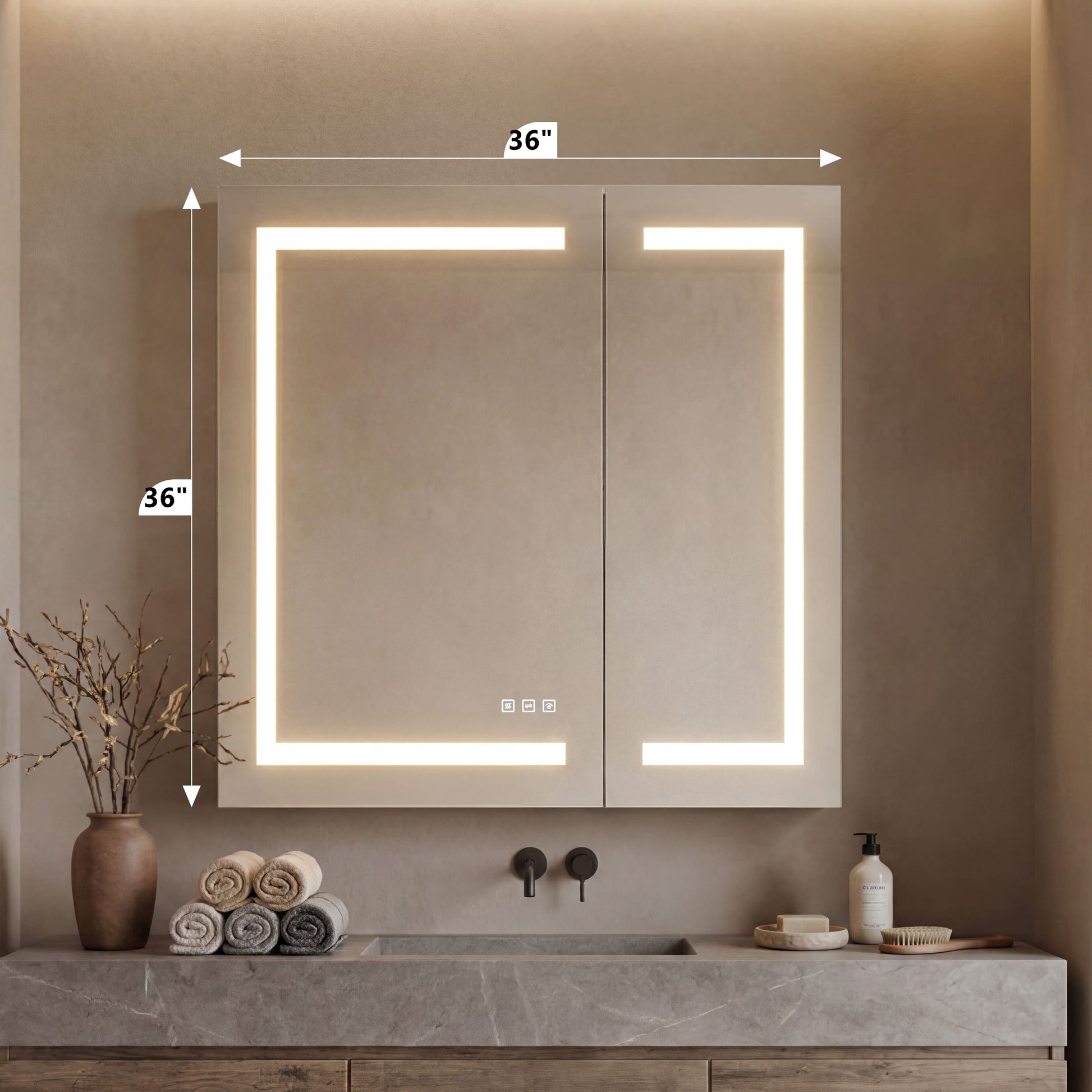 30"/36"x36" Double Doors Bathroom Medicine Cabinet with Anti Fog LED Mirror
