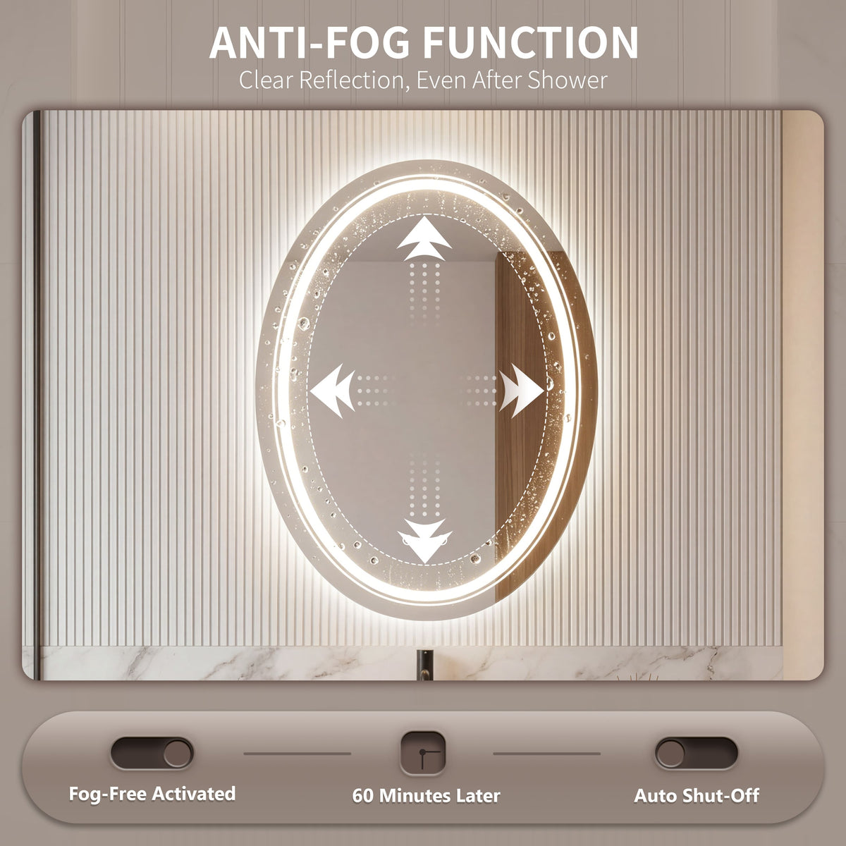 Oval Dual LED Bathroom Mirror with Front and Backlit Ambient Lighting