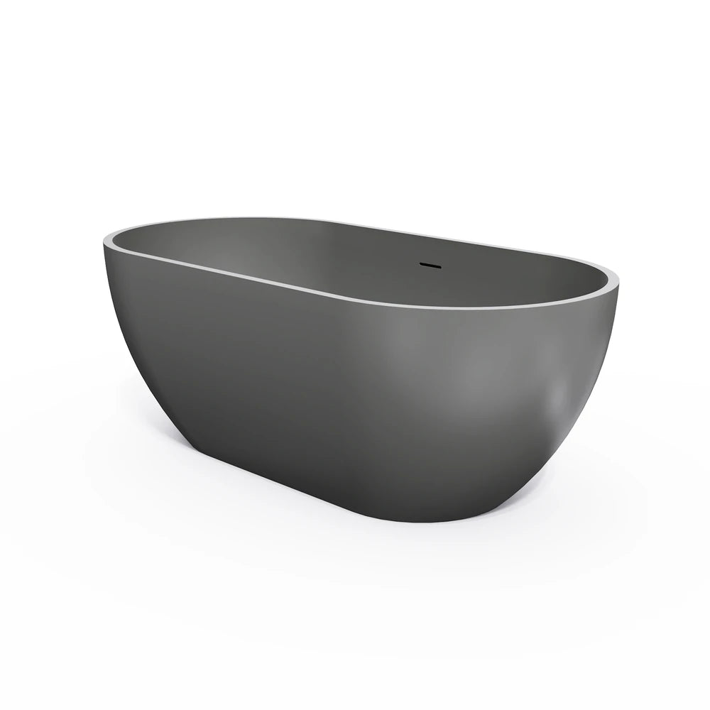 63" Oval Solid Surface Freestanding Bathtub in Matte White and Dark Grey